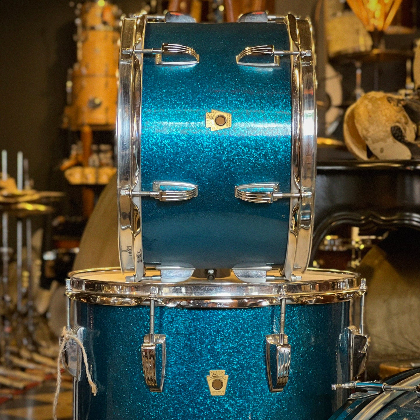 VINTAGE 1968 Ludwig No. 988 "Downbeat" Outfit in Blue Sparkle - 14x20, 8x12, 14x14