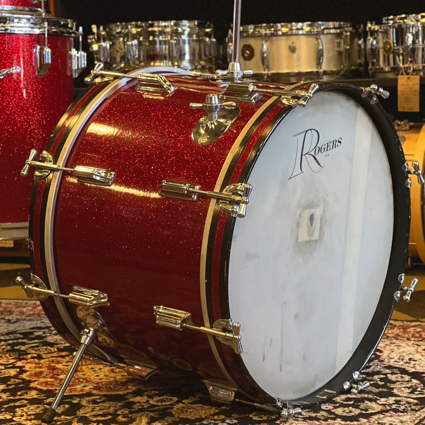 VINTAGE 1960's Rogers Cleveland Era Drum Set in Sparkling Red Pearl - 14x20, 9x13, 16x16