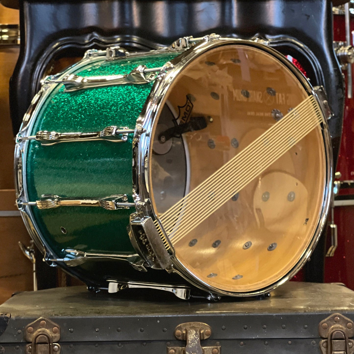 VINTAGE 1978 Ludwig 12x14 Challenger Marching Snare Drum in Green Sparkle