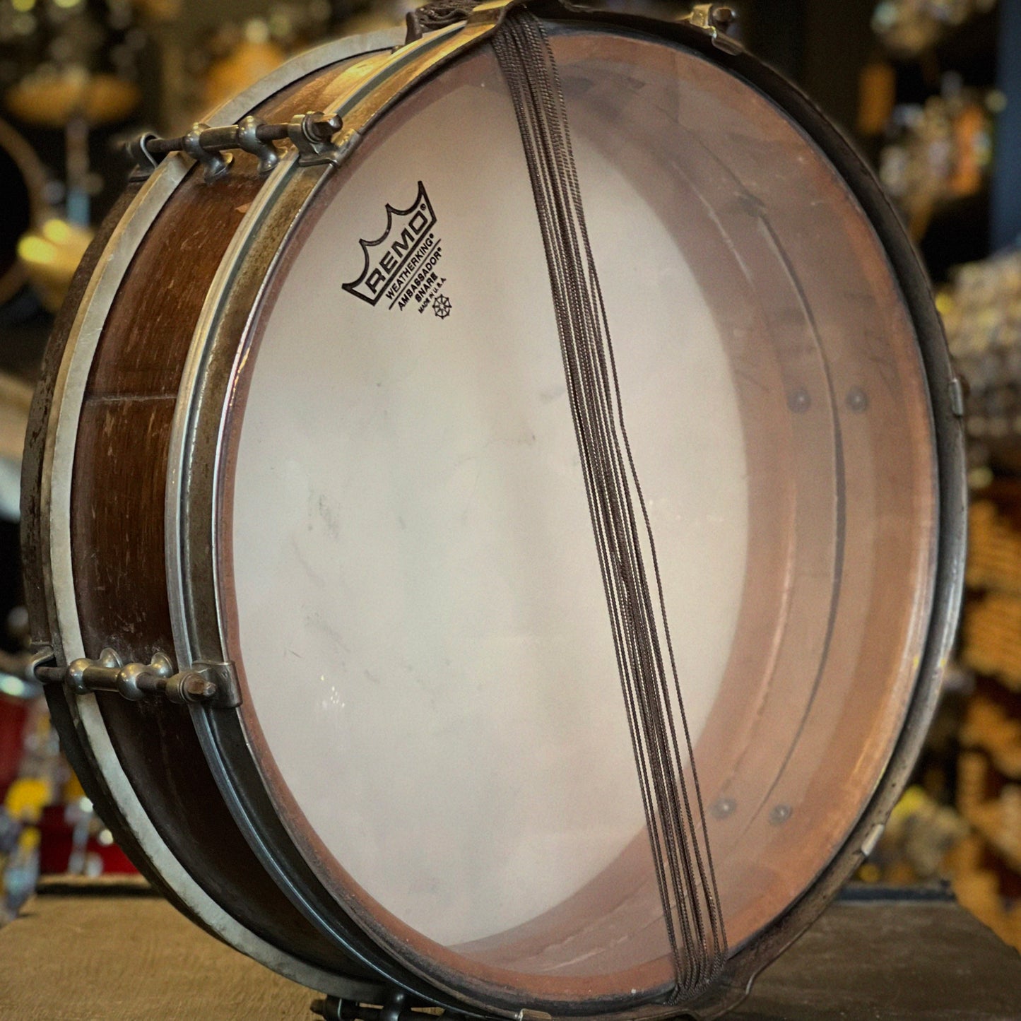 VINTAGE Late 1920's Ludwig & Ludwig 4x14 6-Lug Snare Drum in Natural Mahogany