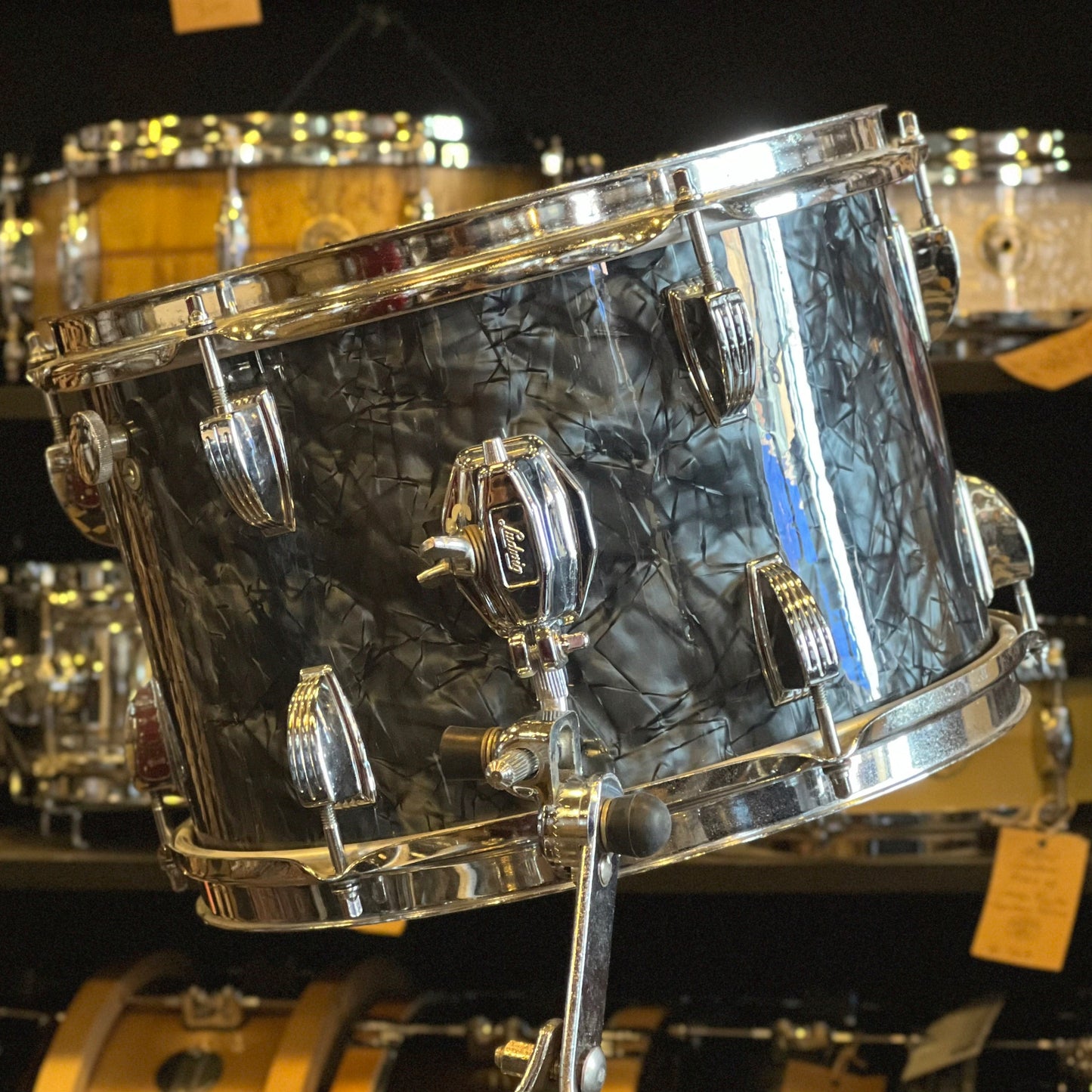 VINTAGE 1970 Ludwig Blue & Olive Badge Downbeat Outfit in Black Diamond Pearl - 14x20, 8x12, 14x14
