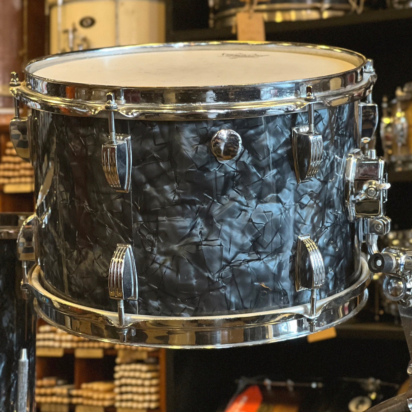 VINTAGE 1970 Ludwig Blue & Olive Badge Downbeat Outfit in Black Diamond Pearl - 14x20, 8x12, 14x14