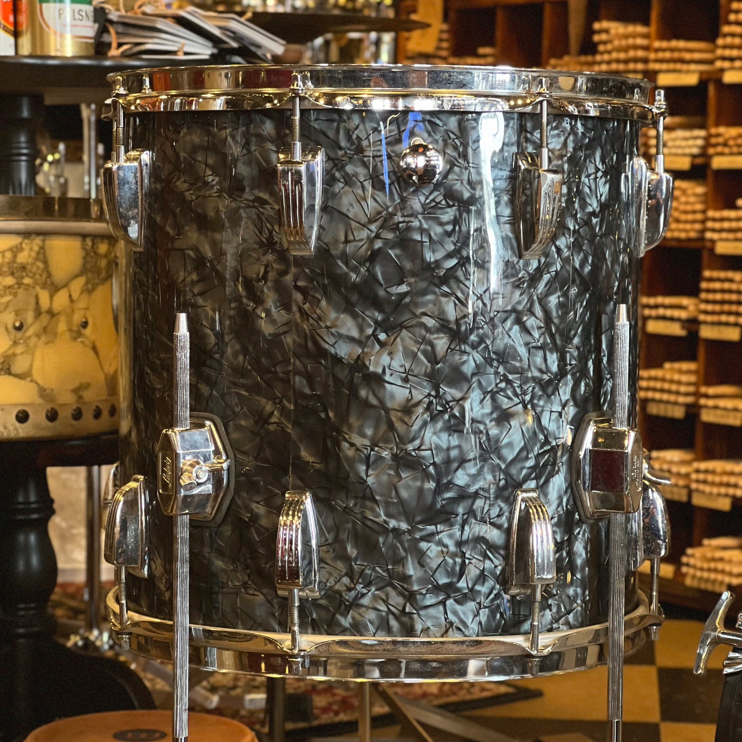 VINTAGE 1970 Ludwig Blue & Olive Badge Downbeat Outfit in Black Diamond Pearl - 14x20, 8x12, 14x14