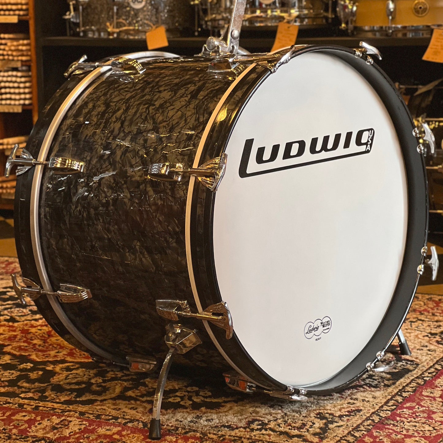 VINTAGE 1970 Ludwig Blue & Olive Badge Downbeat Outfit in Black Diamond Pearl - 14x20, 8x12, 14x14