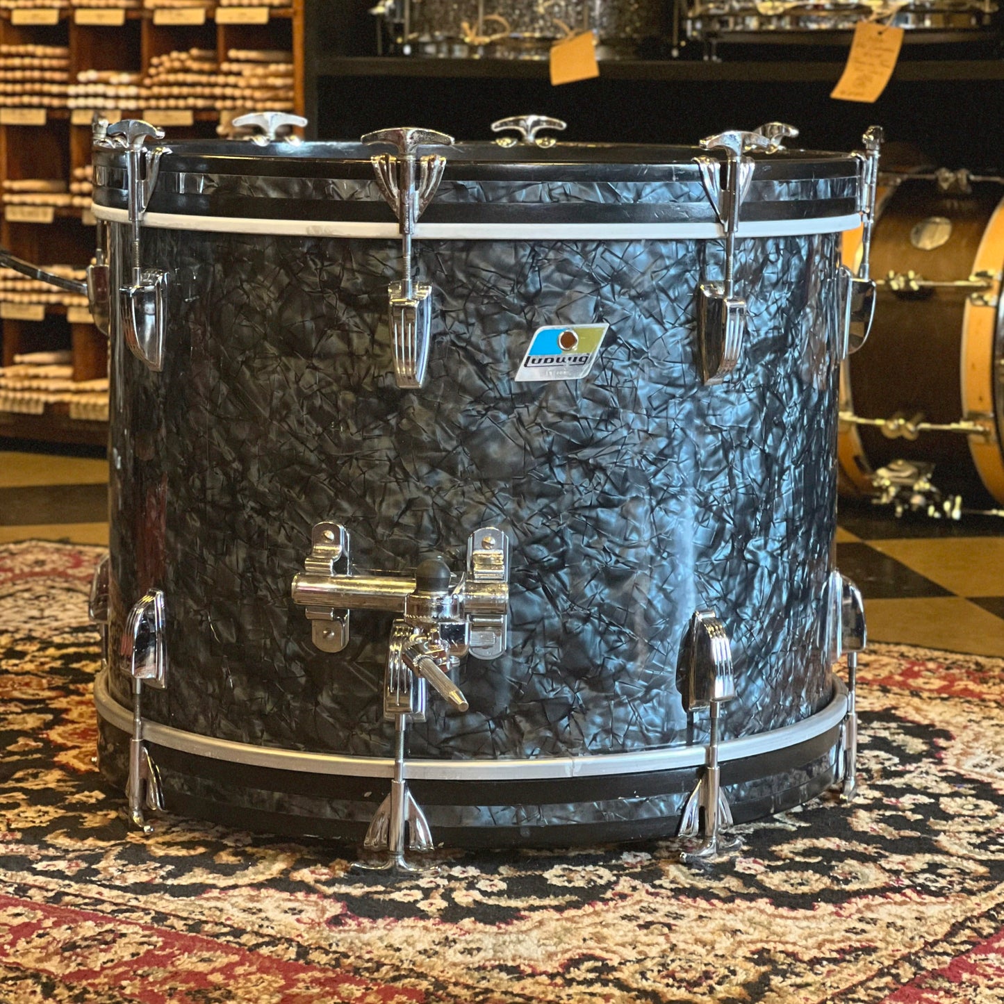 VINTAGE 1970 Ludwig Blue & Olive Badge Downbeat Outfit in Black Diamond Pearl - 14x20, 8x12, 14x14