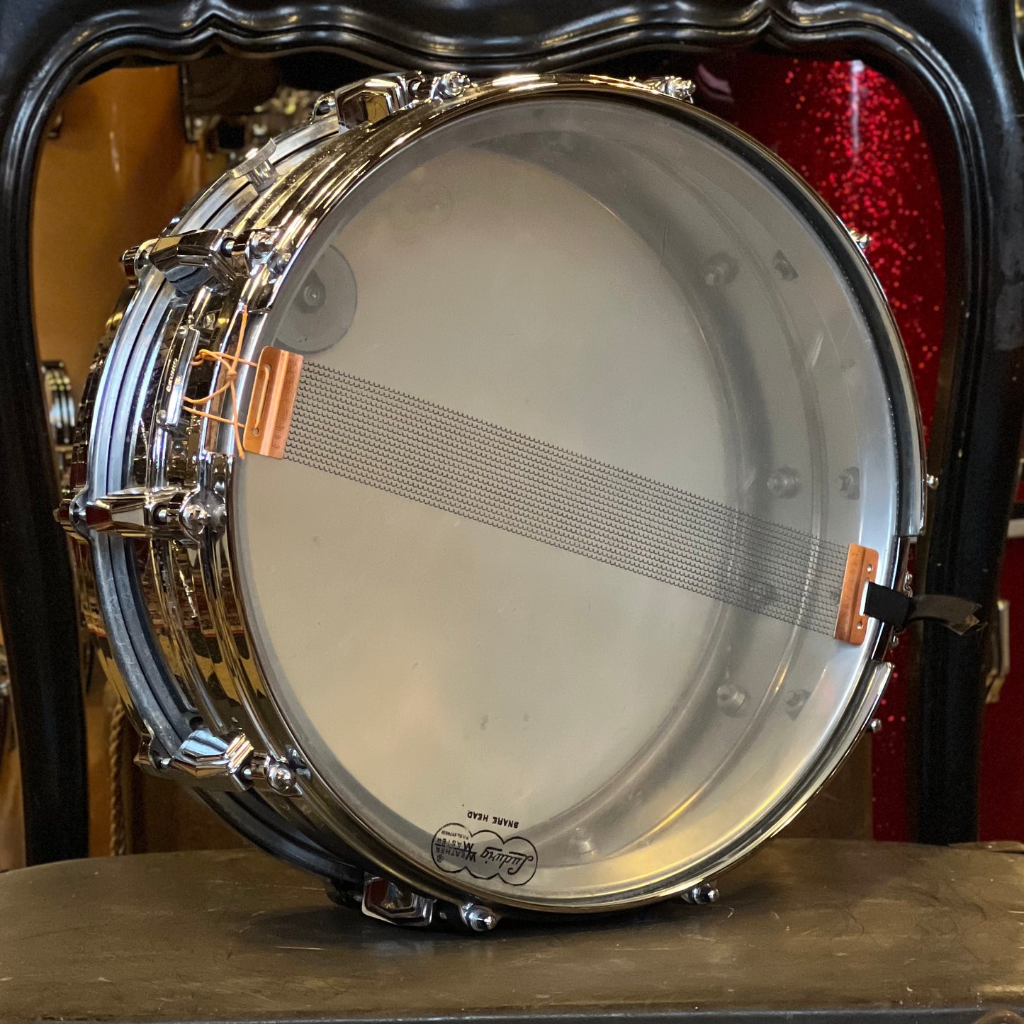 VINTAGE 1970's Ludwig 5x14 Blue & Olive Badge LM400 Supraphonic Snare Drum w/ Die Cast Hoops