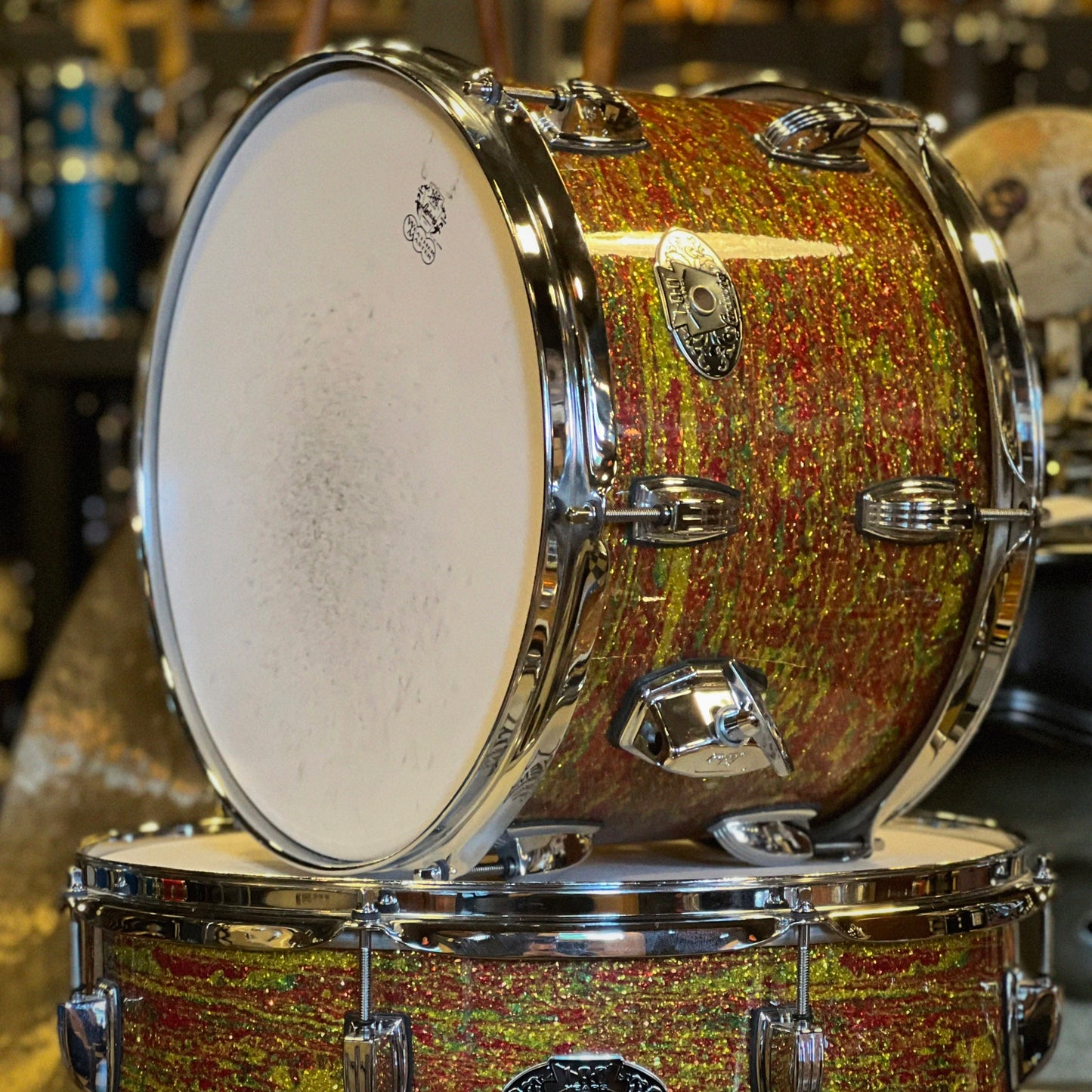 USED Ludwig Limited Edition Classic Maple Drum Set in Citrus Mod Glass Glitter - 14x22, 9x13, 16x16