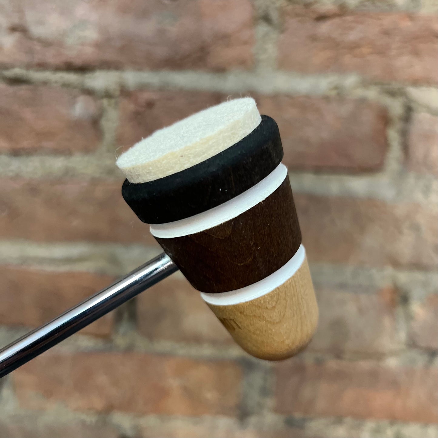 Low Boy Custom Felt Daddy Bass Drum Beater - Black, Dark Brown & Natural w/ White Stripes