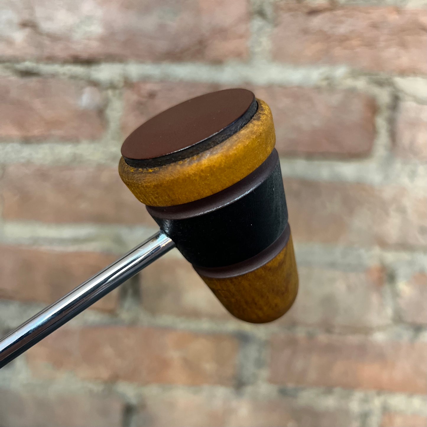 Low Boy Custom Leather Daddy Bass Drum Beater - Amber, Black & Brown w/ Black Stripes