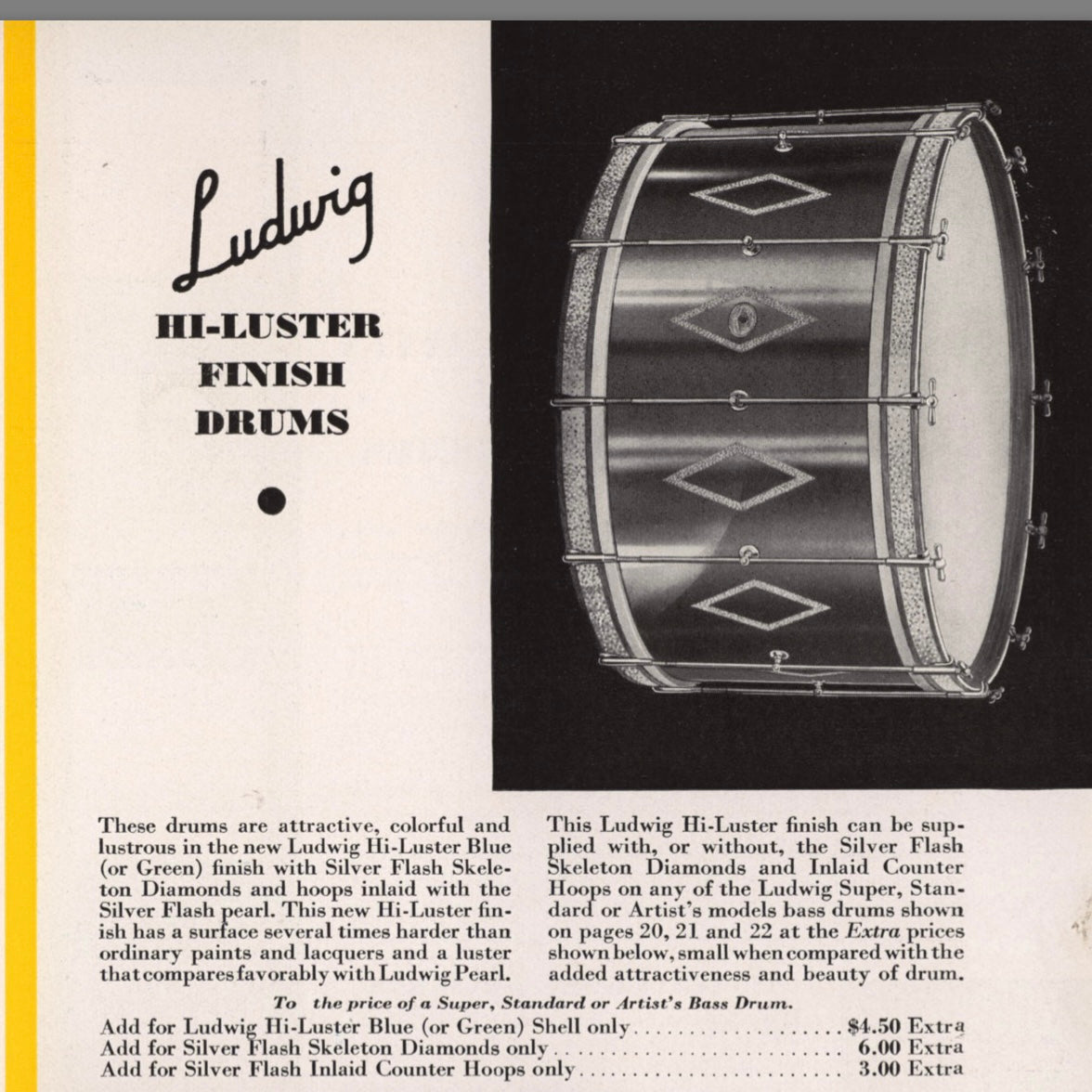 VINTAGE 1933 Ludwig & Ludwig 14x28 High Luster Blue Full Dress Bass Drum