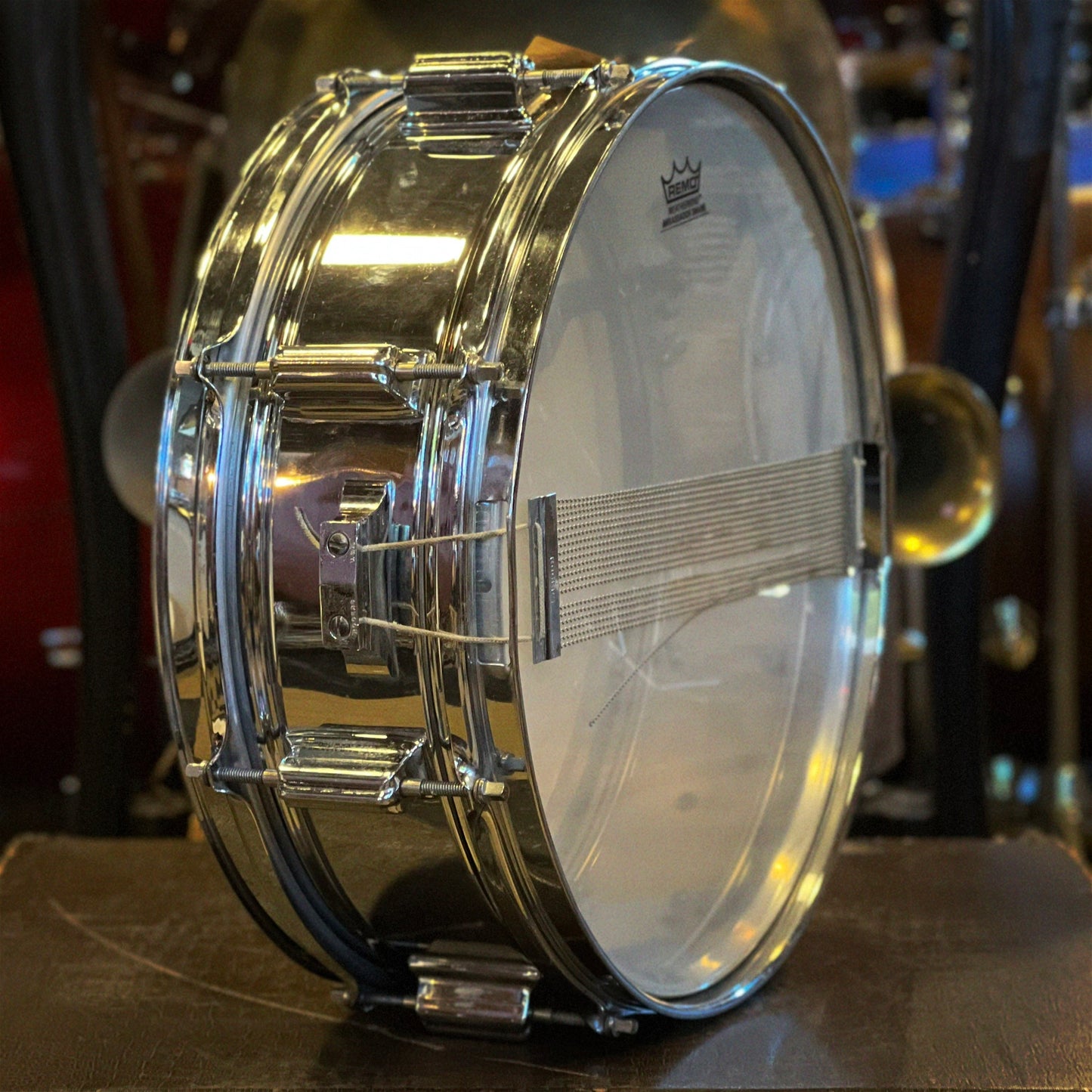 VINTAGE 1960's Rogers 5x14 Chrome over Brass Powertone Snare Drum