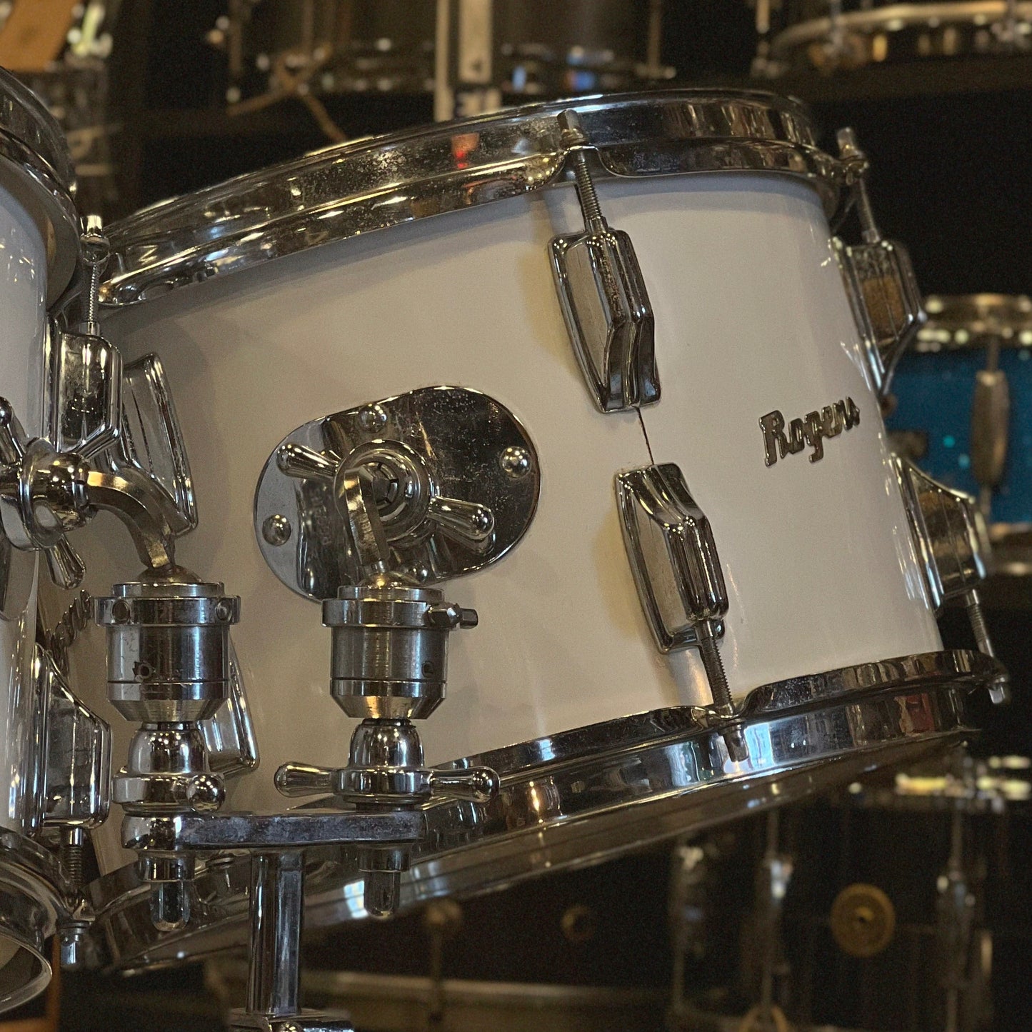 VINTAGE 1970's Rogers Fullerton Era Four Piece Drum Set in New England White - 14x22, 8x12, 9x13, 16x16