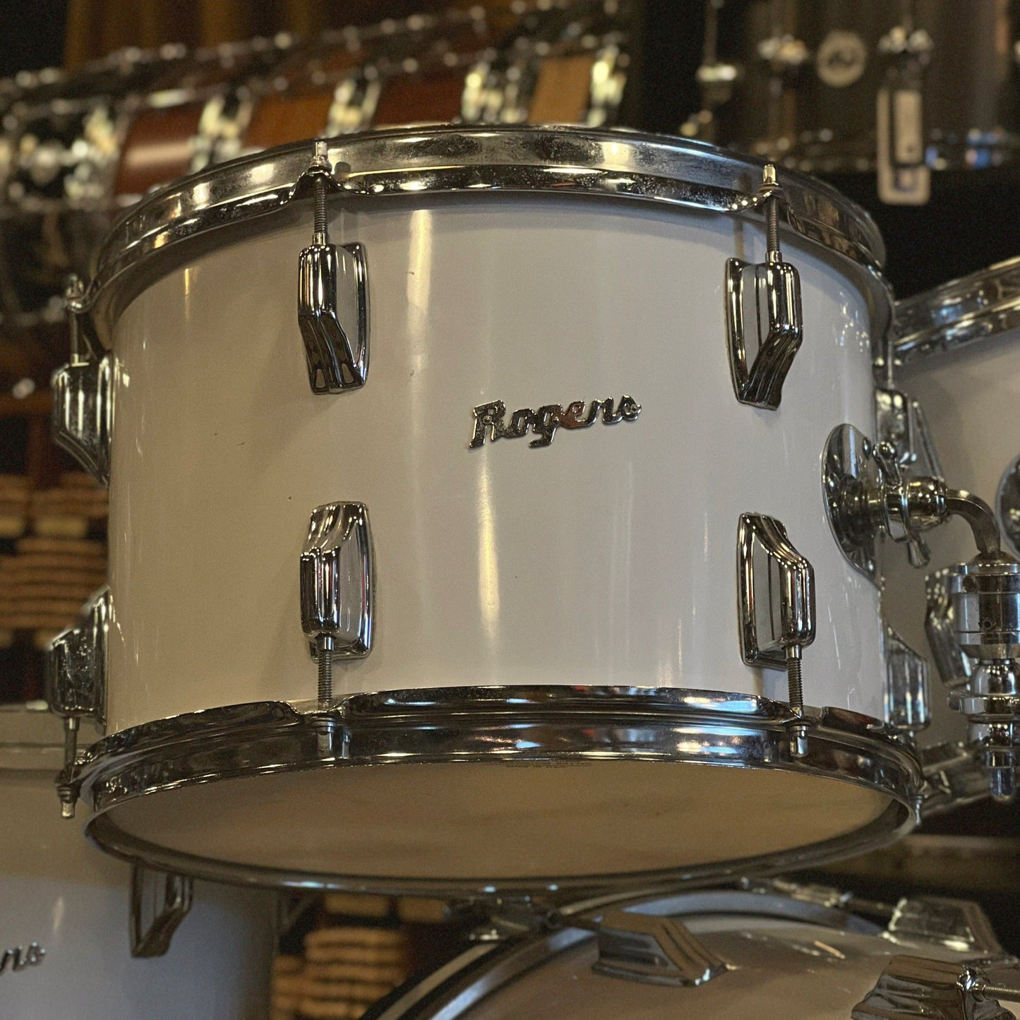 VINTAGE 1970's Rogers Fullerton Era Four Piece Drum Set in New England White - 14x22, 8x12, 9x13, 16x16