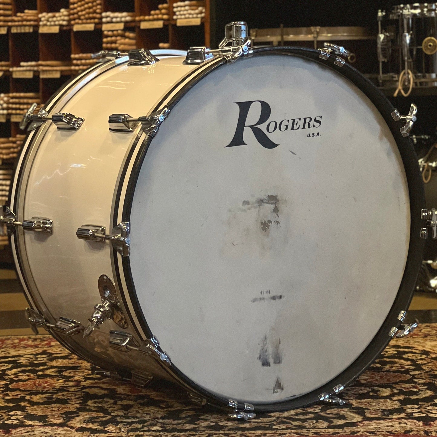 VINTAGE 1970's Rogers Fullerton Era Four Piece Drum Set in New England White - 14x22, 8x12, 9x13, 16x16