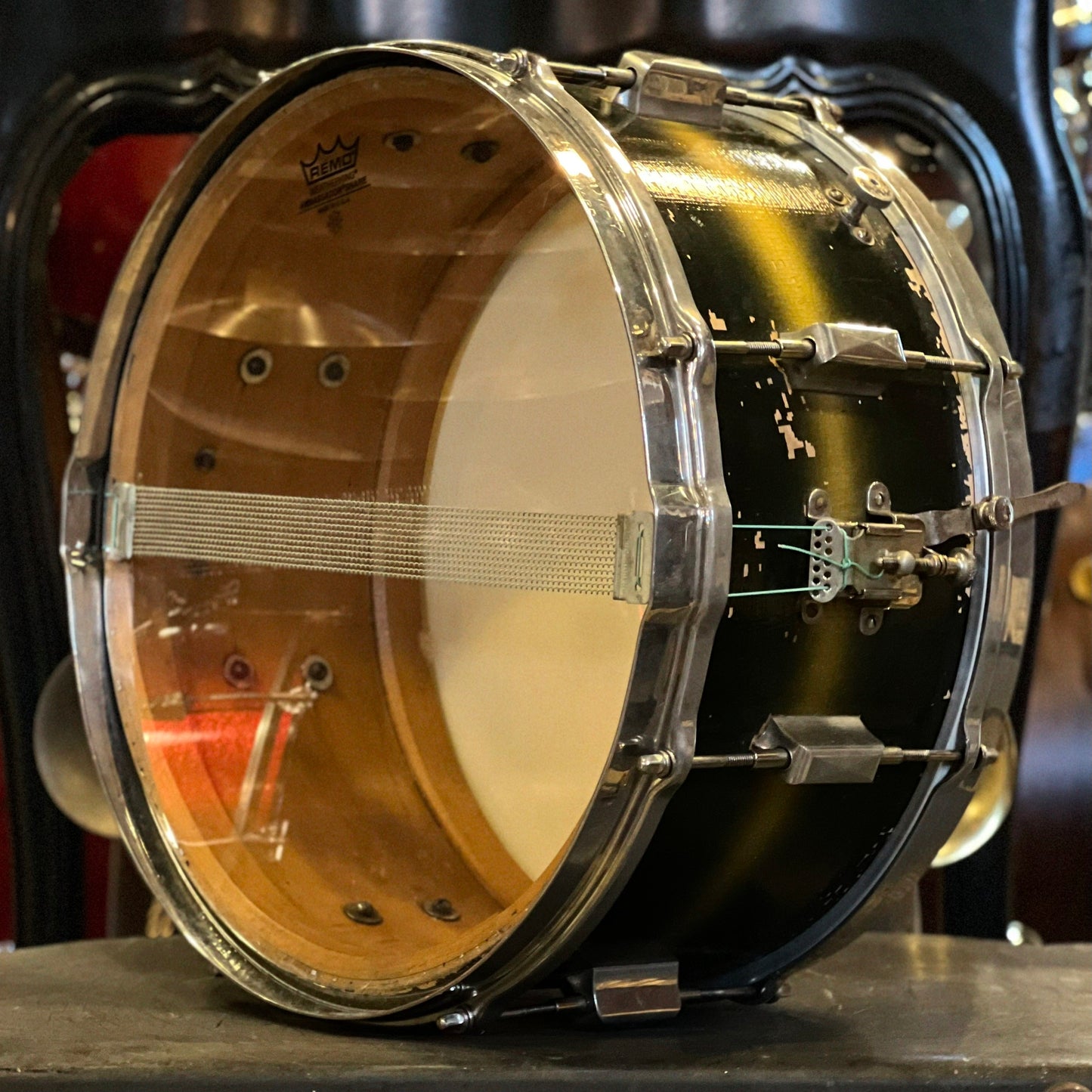 VINTAGE 1938 Leedy 6.5x14 Broadway Snare Drum in Black & Gold Duco