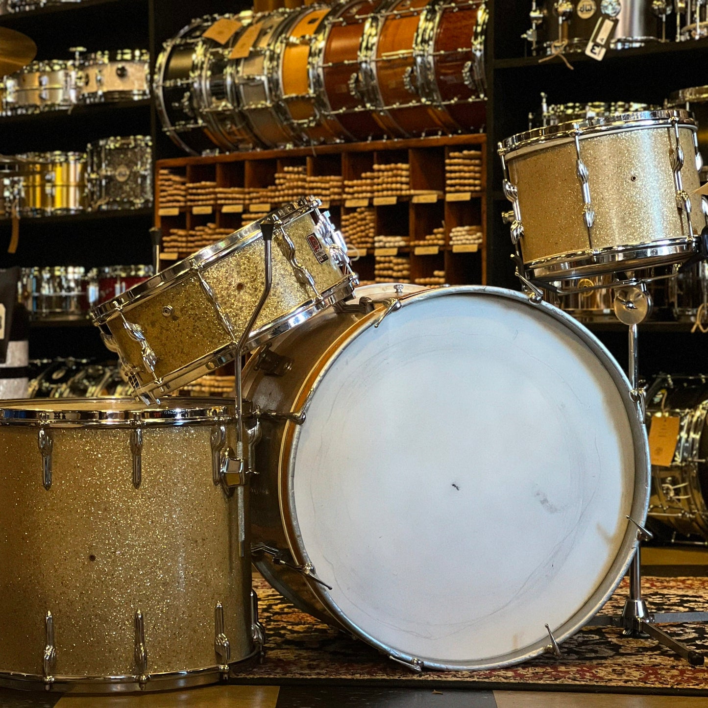 VINTAGE 1950's Premier Big Band Outfit in Champagne Sparkle - 14x22, 8x12, 16x16, & 5x14