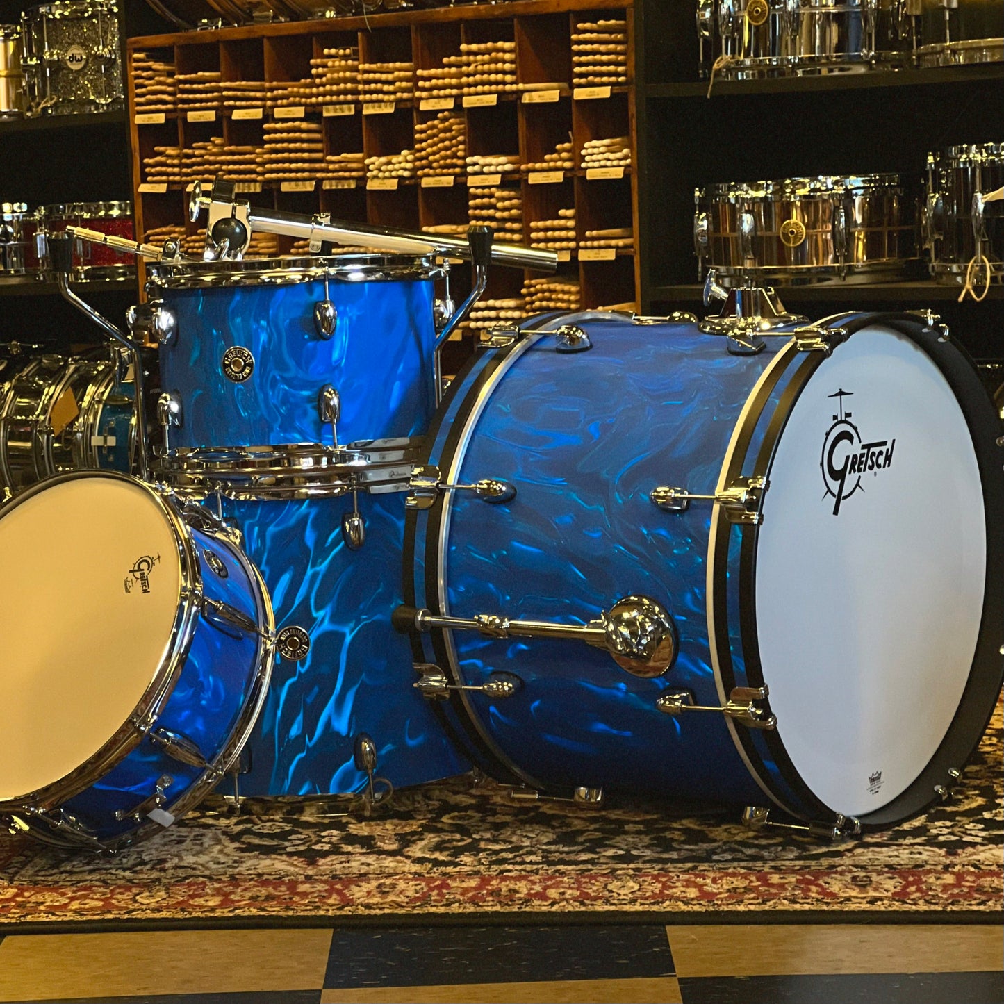 NEW Gretsch Catalina Club Drum Set in Blue Satin Flame - 14x20, 8x12, 14x14 & 5x14
