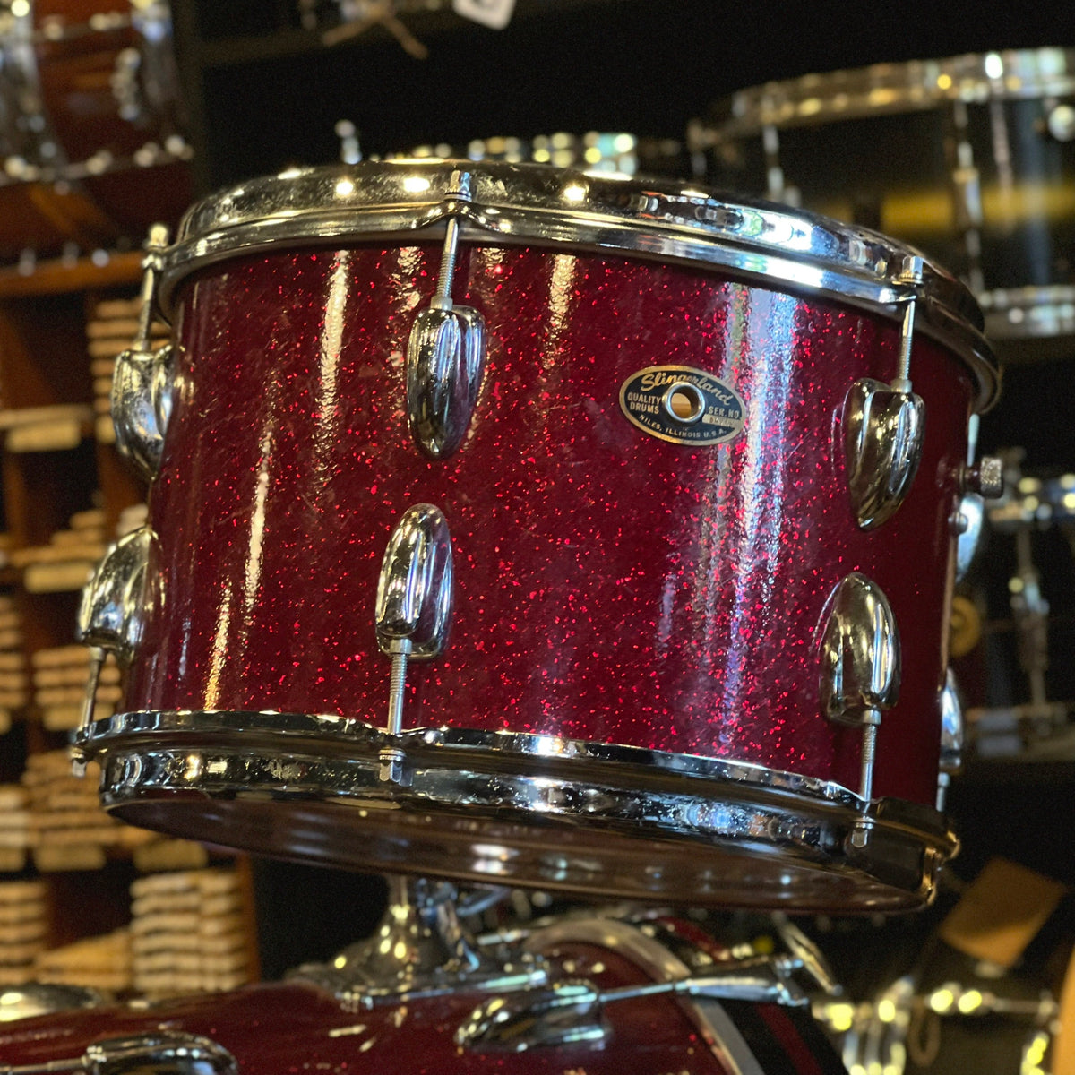 SLINGERLAND 2N NEW JOBBING OUTFIT 3 PIECE DRUM KIT, RED SPARKLE CIRCA  1955-59 (PRE-LOVED)