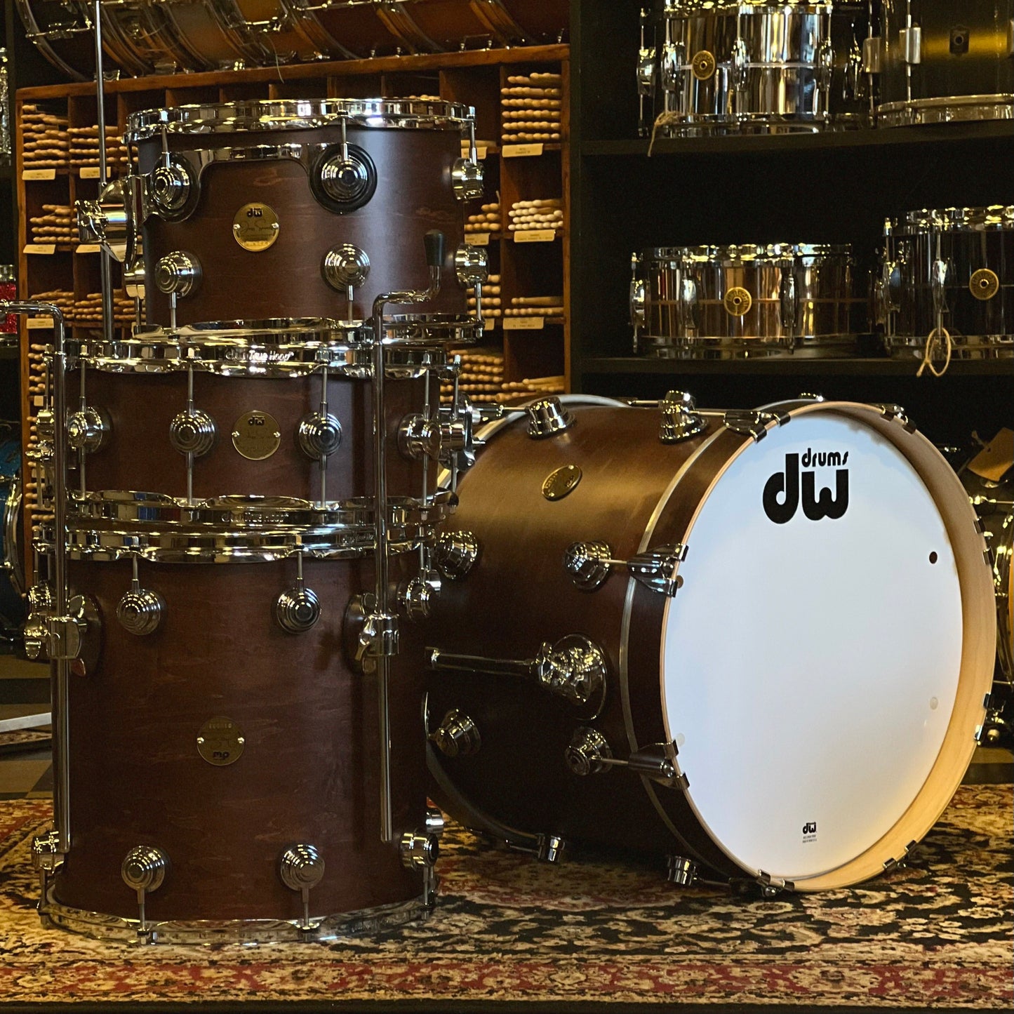 NEW DW Collector's Jazz Series Maple/Gum Drum Set in Mahogany Satin Oil - 14x18, 8x12, 14x14 & 5.5x14
