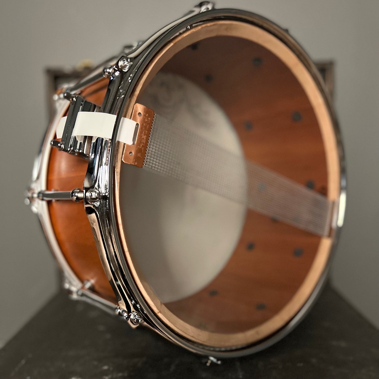 USED Holloman Drum Co. 6.5x14 Cherry Stave Shell Snare Drum in Satin Natural