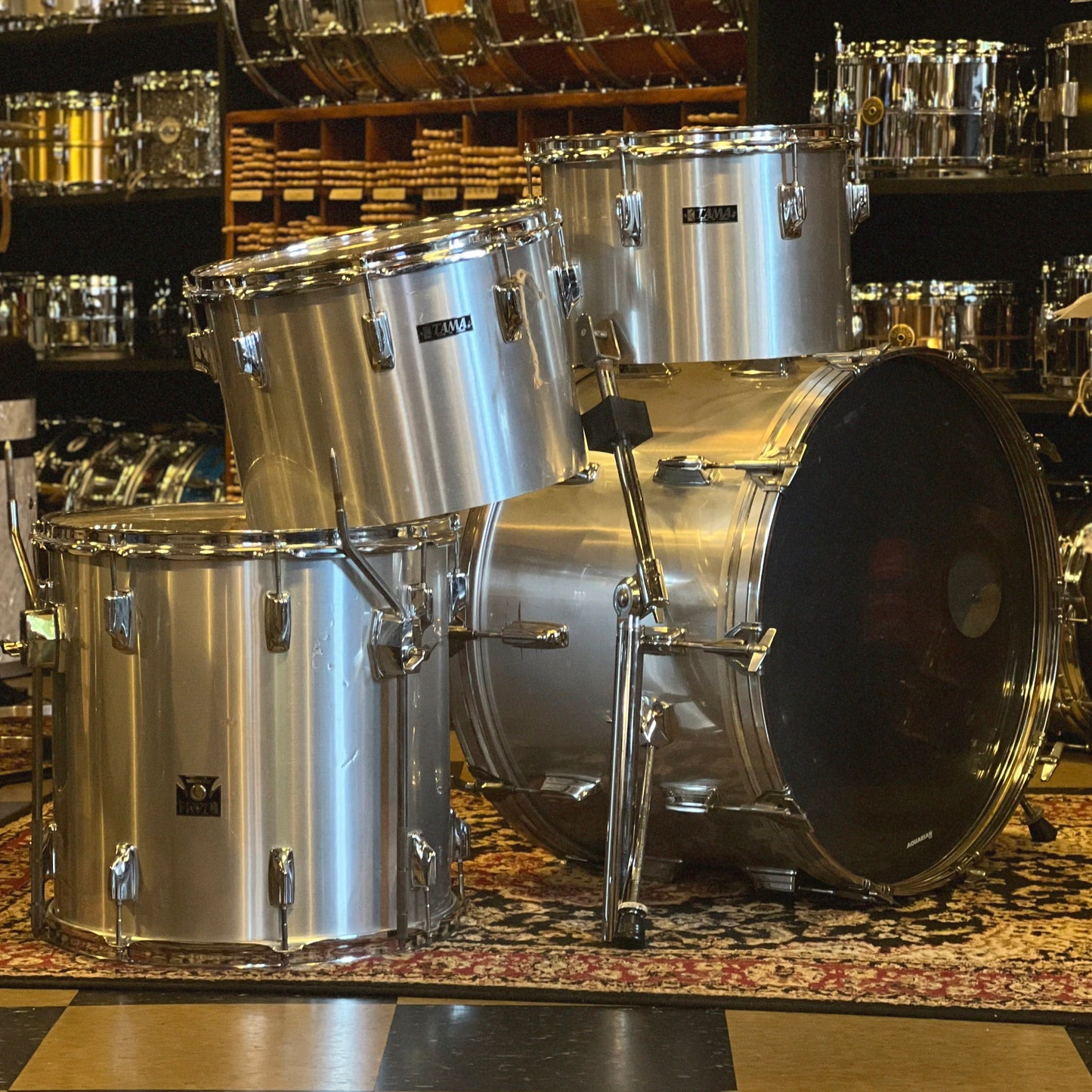 VINTAGE 1970's Tama Concert Tom Drum Set in Metallic Silver - 14x22, 9x13, 10x14, 16x16