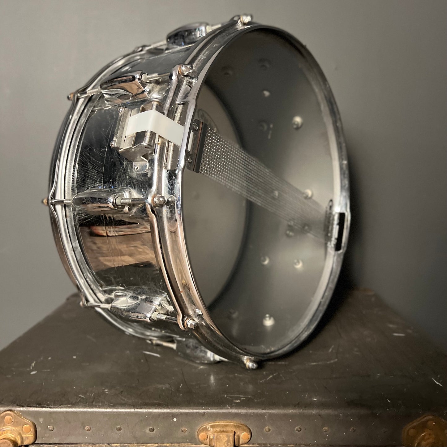 VINTAGE 1970s Slingerland 6.5x14 No. 133 Gene Krupa Sound King Chrome over Brass Snare Drum