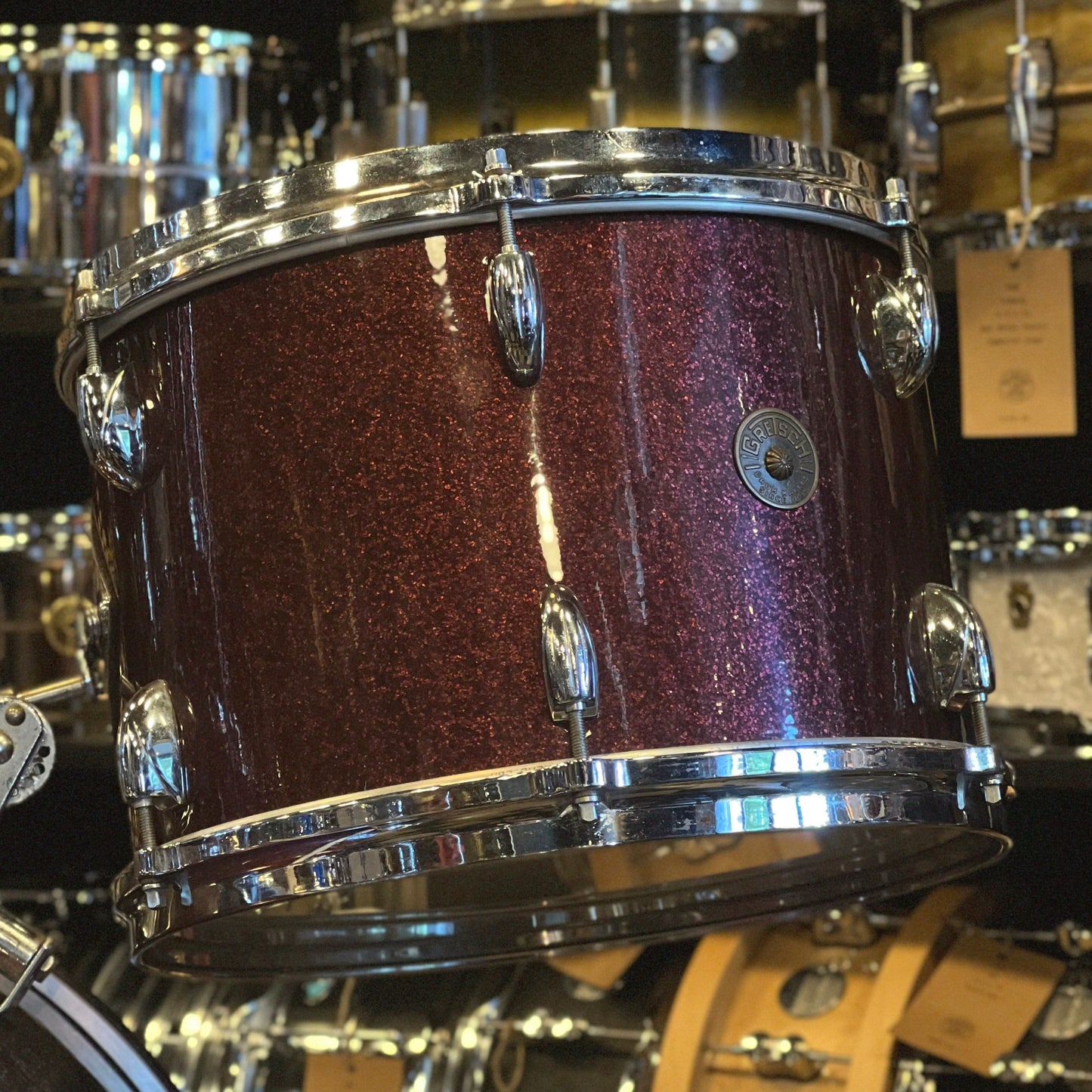 VINTAGE 1960's Gretsch Round Badge "Name Band" Outfit in Burgundy Sparkle Rewrap - 14x20, 9x13, 16x16, & 5x14