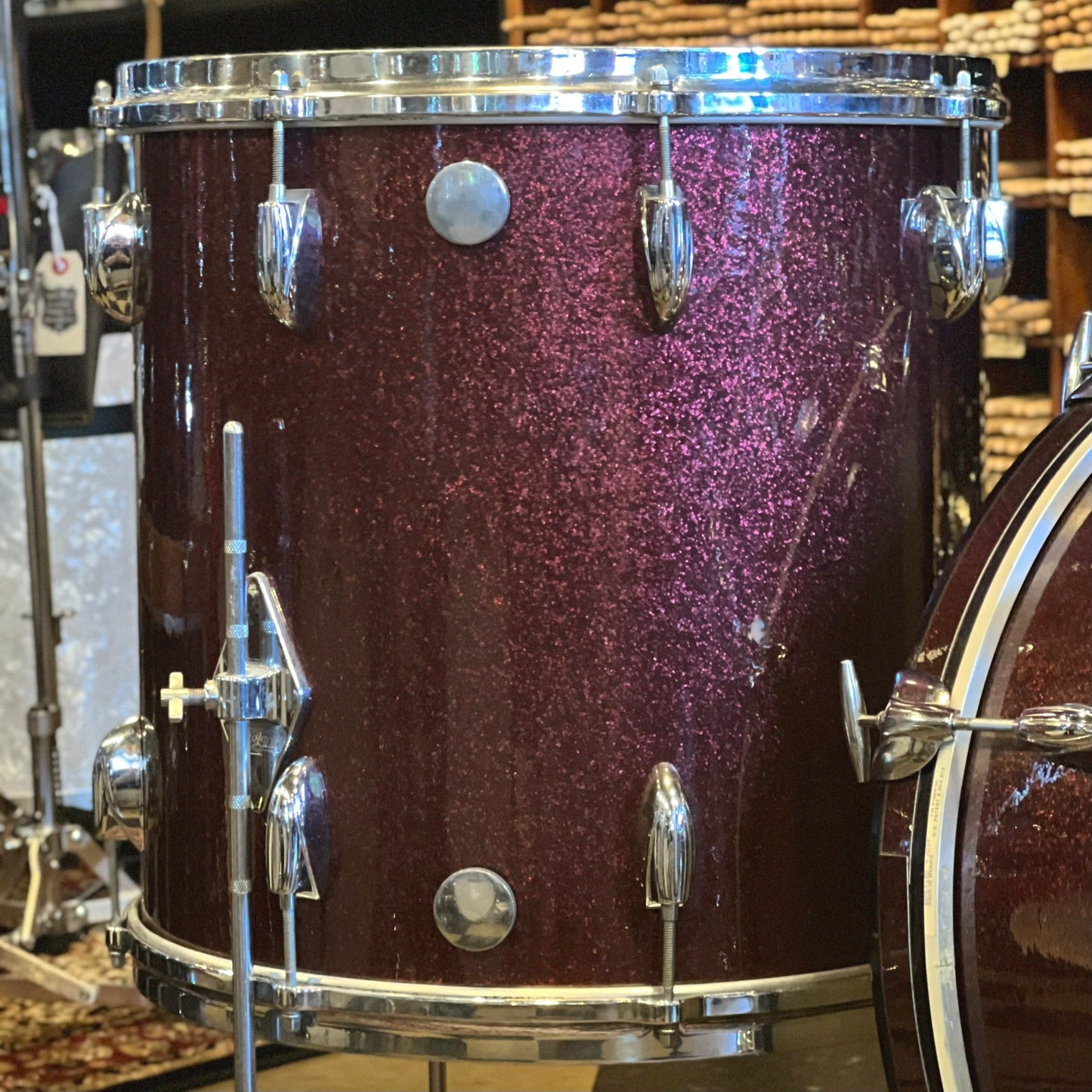 VINTAGE 1960's Gretsch Round Badge "Name Band" Outfit in Burgundy Sparkle Rewrap - 14x20, 9x13, 16x16, & 5x14