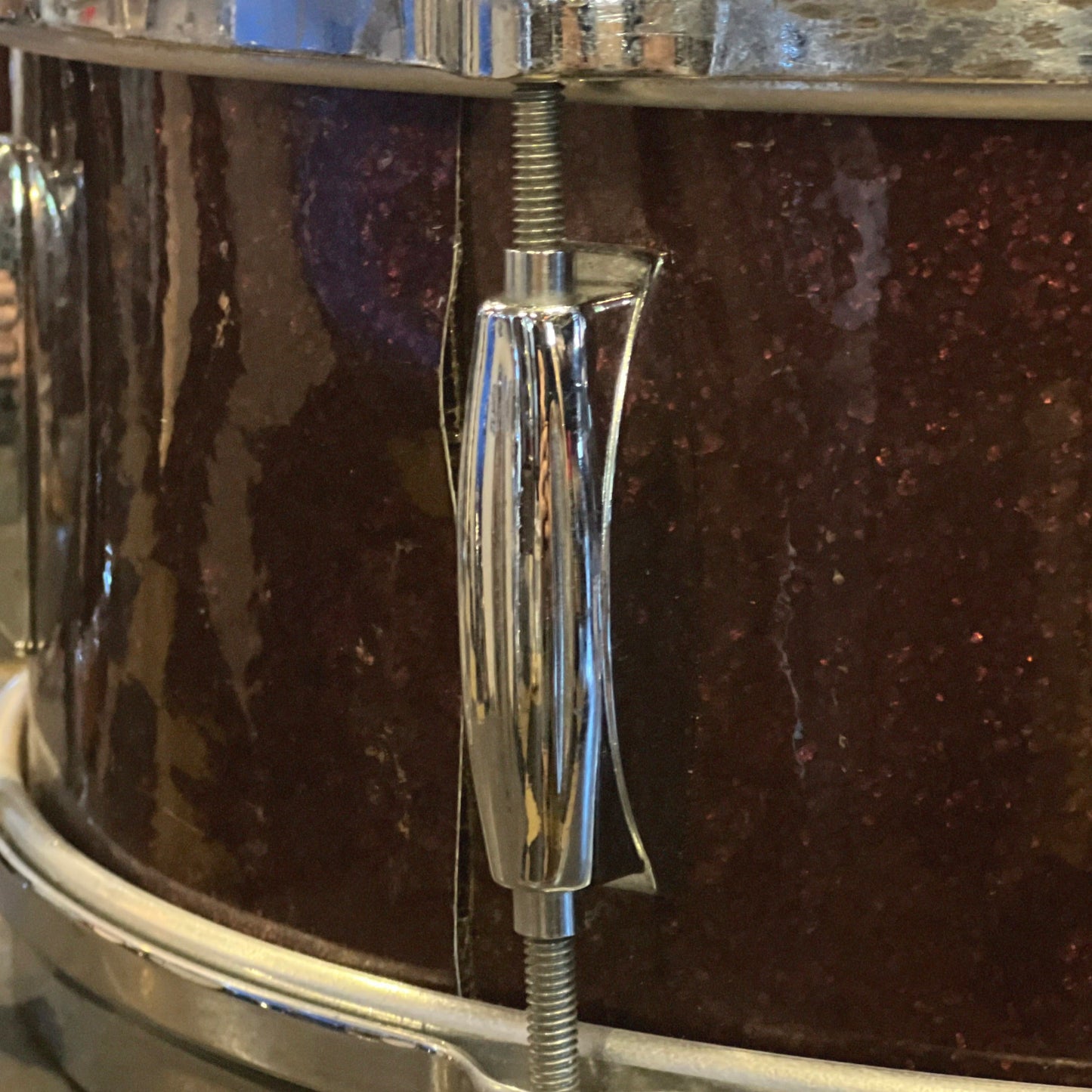 VINTAGE 1960's Gretsch Round Badge "Name Band" Outfit in Burgundy Sparkle Rewrap - 14x20, 9x13, 16x16, & 5x14