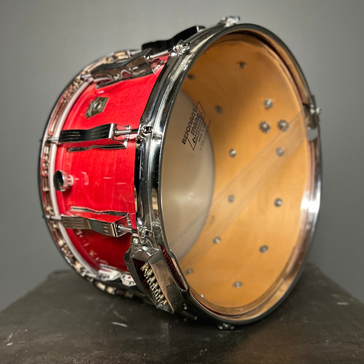 VINTAGE 1980s Ludwig L-483 8x14 Coliseum 12-Lug Snare Drum in Red Gloss
