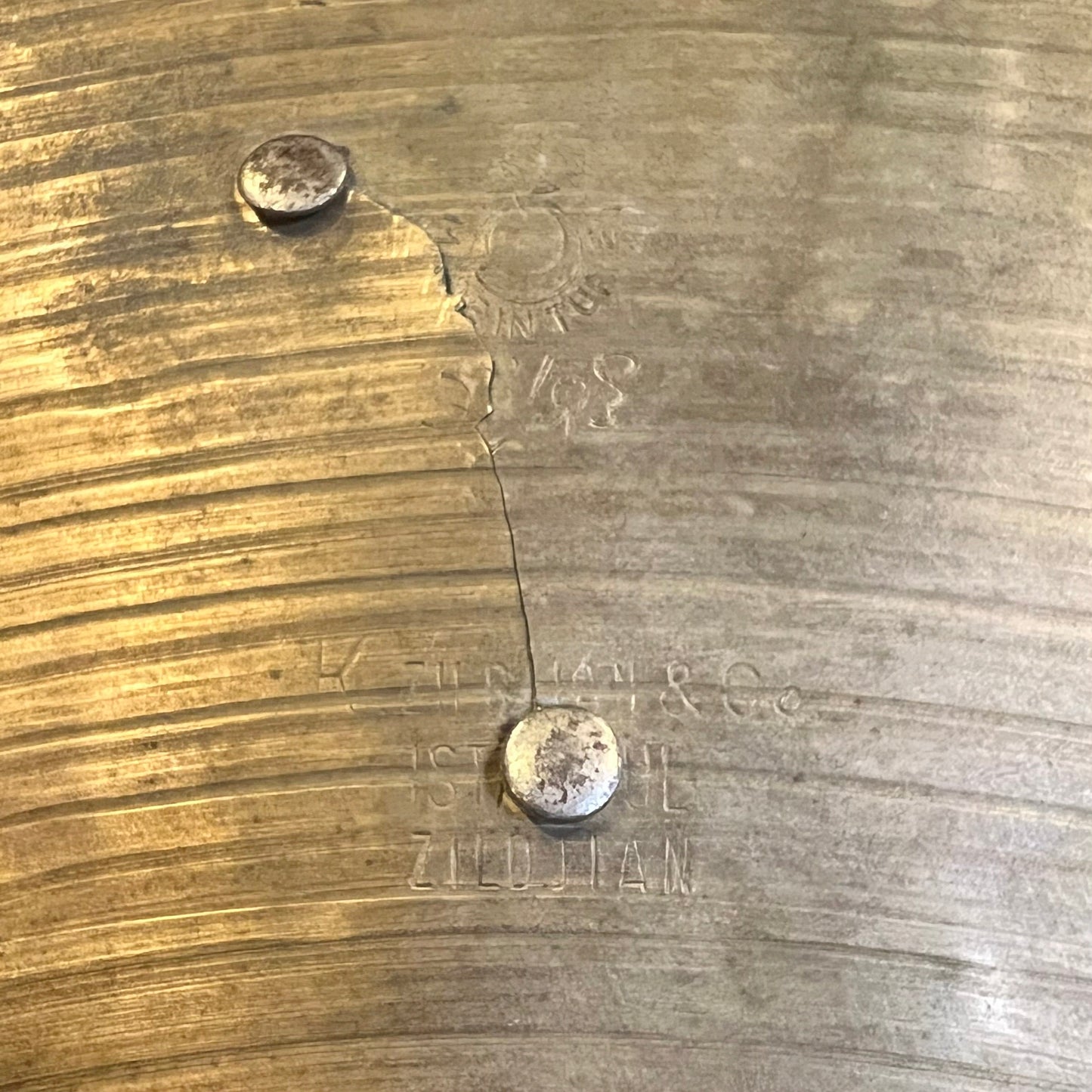VINTAGE 1967-77 K. Zildjian 16" New Stamp Crash-Ride Cymbal w/ Two Rivets - 1310g