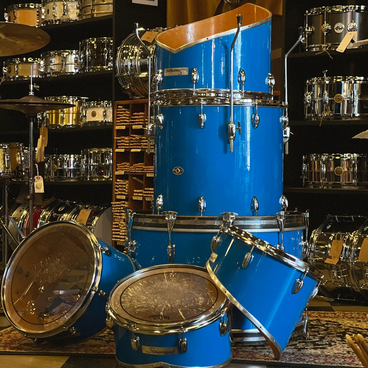 VINTAGE 1979 Slingerland "Powerplay" Cutaway Concert Tom Kit in Cobalt Blue - 14x24, 13, 14, 15, 16, 16x18