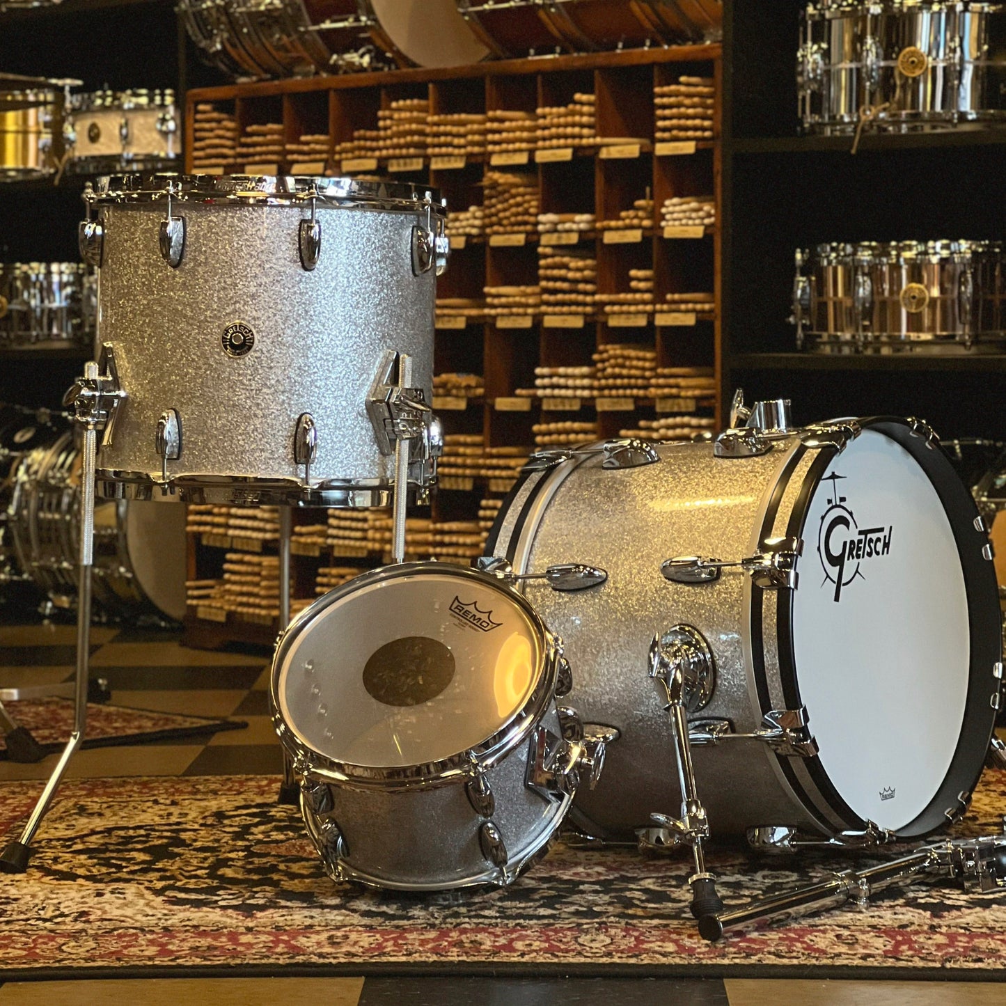 USED 2021 Gretsch Brooklyn "Micro Bop" Outfit in Silver Sparkle w/ 14" Floor Tom - 12x16, 7x10, 12x14