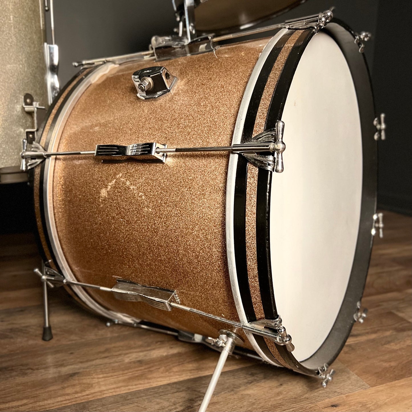 VINTAGE 1960's Ludwig Club Date in Champagne Sparkle w/ Silver Sparkle Floor Tom - 14x20, 8x12, 14x14