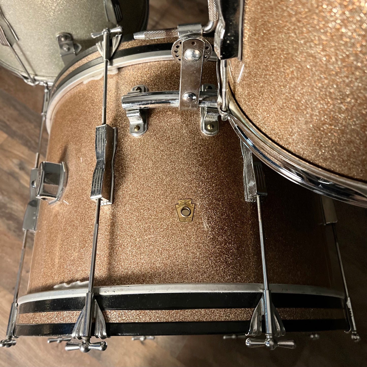 VINTAGE 1960's Ludwig Club Date in Champagne Sparkle w/ Silver Sparkle Floor Tom - 14x20, 8x12, 14x14