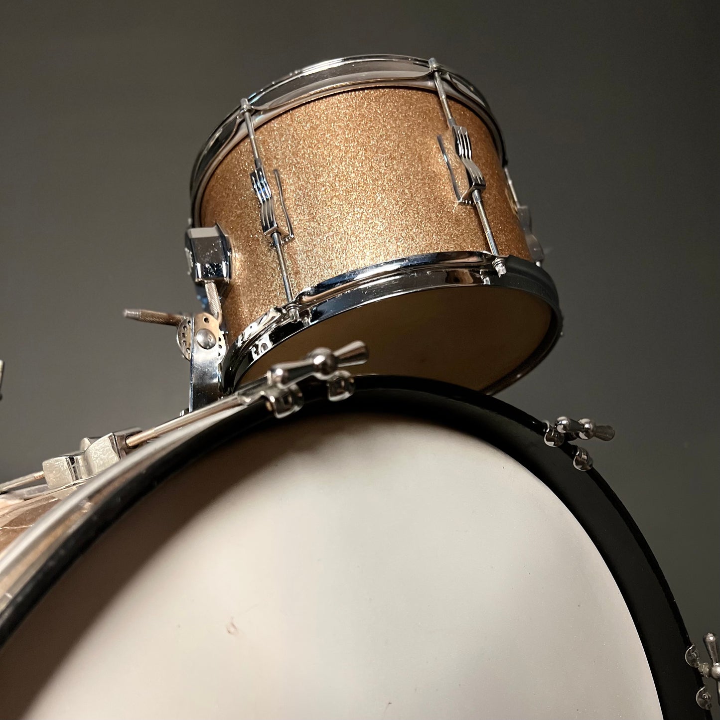 VINTAGE 1960's Ludwig Club Date in Champagne Sparkle w/ Silver Sparkle Floor Tom - 14x20, 8x12, 14x14