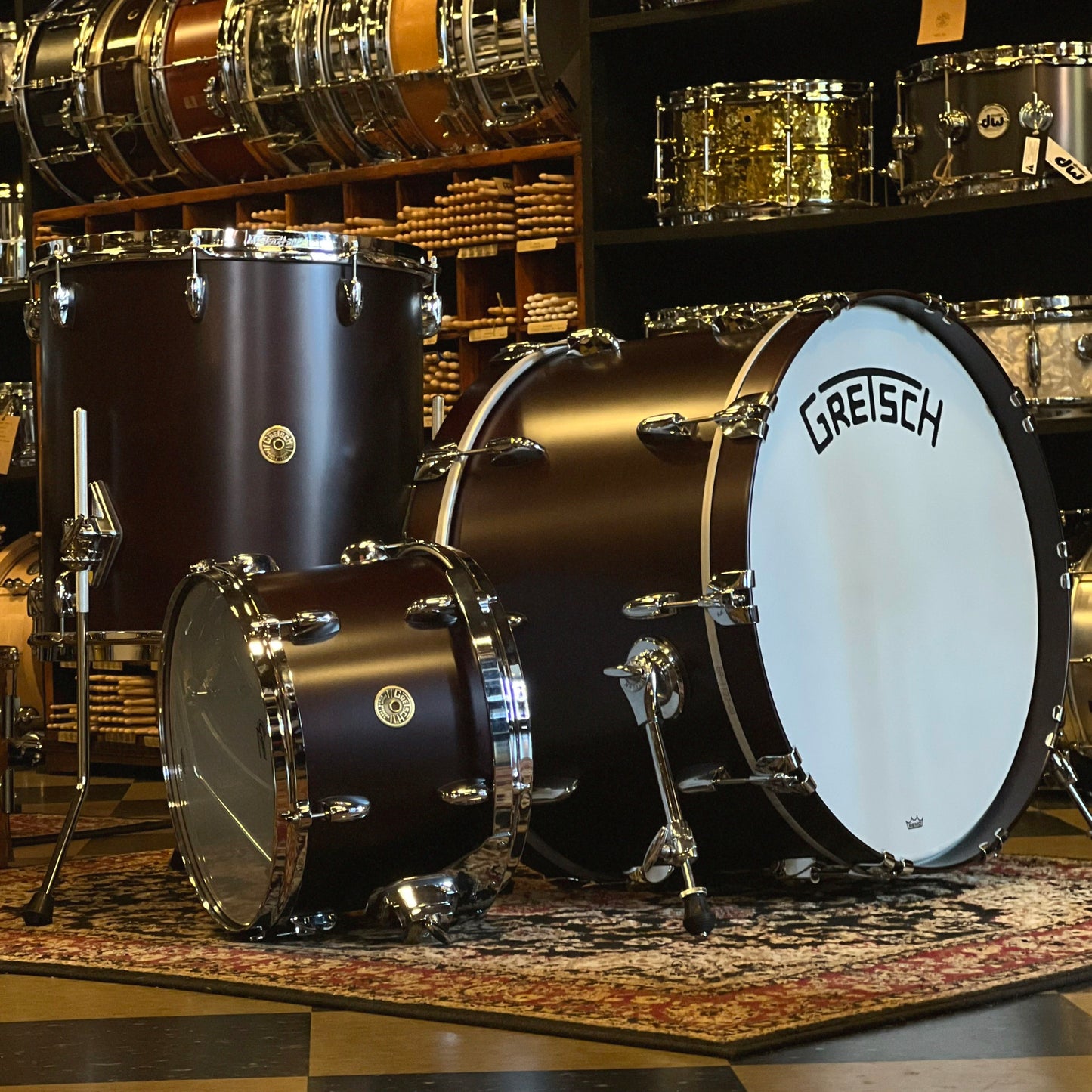 NEW Gretsch Broadkaster Drum Set in Satin Dark Walnut - 14x22, 9x13, 16x16