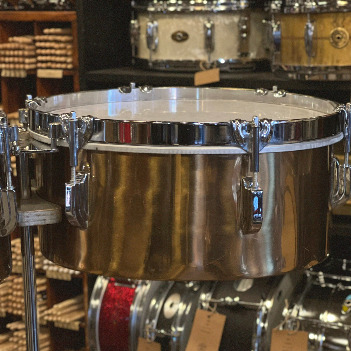 VINTAGE 1950's1960's Slingerleedy Brass Timbales 13" & 14" Badges