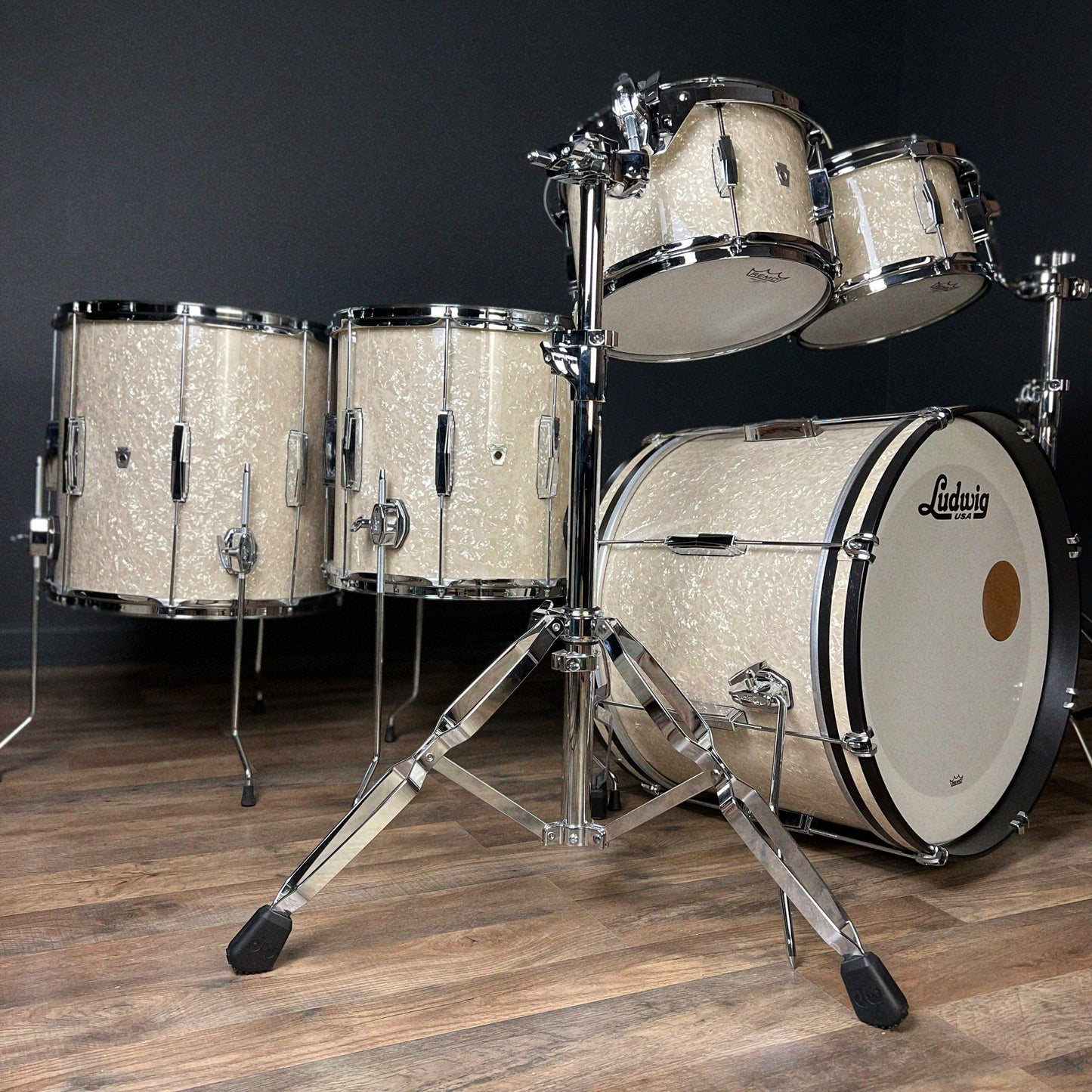 USED Ludwig Club Date Drum Set in Vintage Marine Pearl - 14x20, 7x10, 8x12, 14x14, 16x16