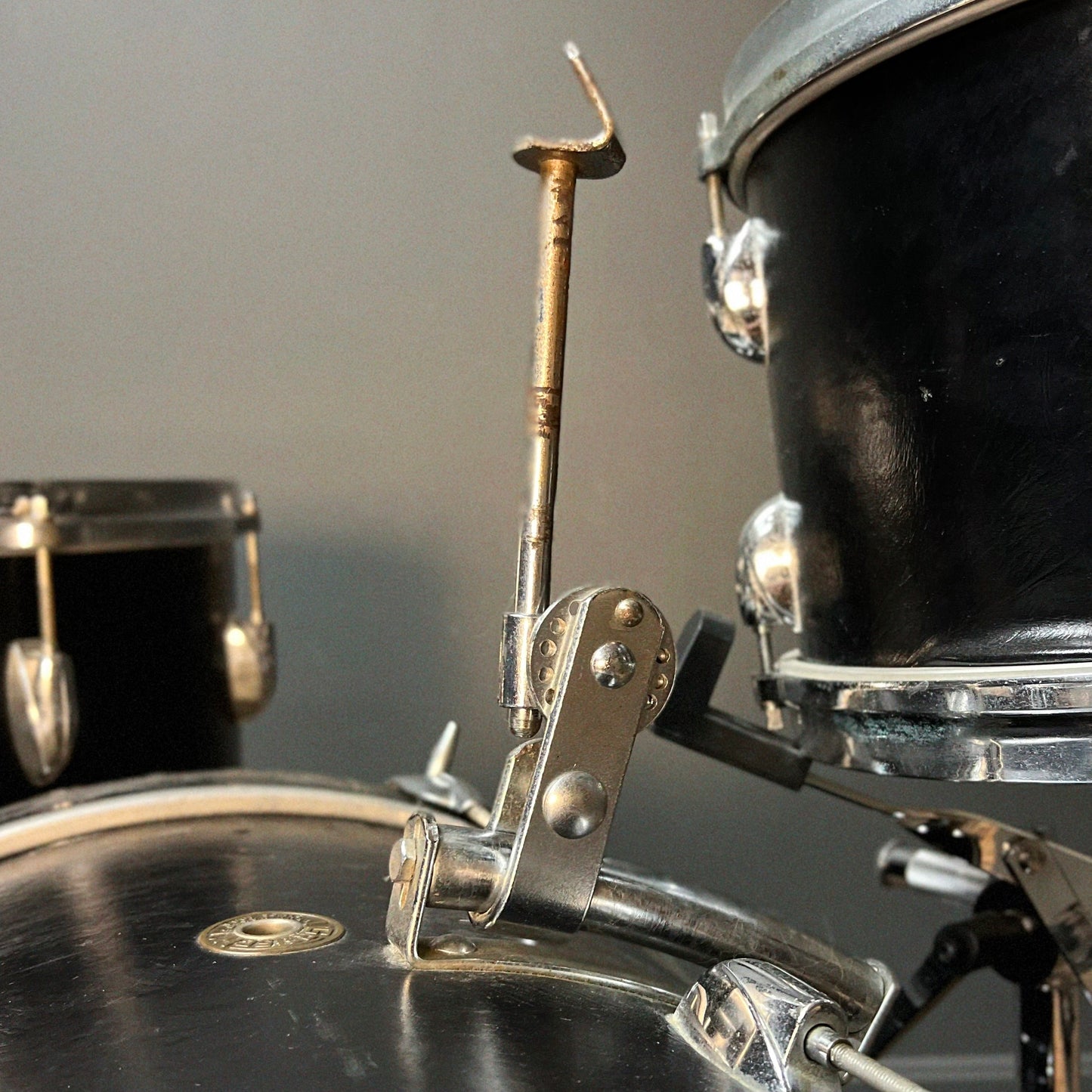 VINTAGE 1960's Gretsch Round Badge Rewrap in Faux Black Leather - 14x20, 8x12, 16x16