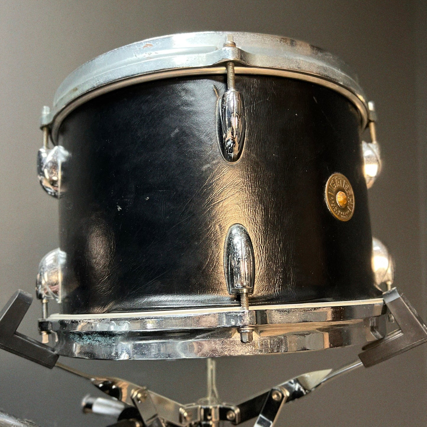 VINTAGE 1960's Gretsch Round Badge Rewrap in Faux Black Leather - 14x20, 8x12, 16x16