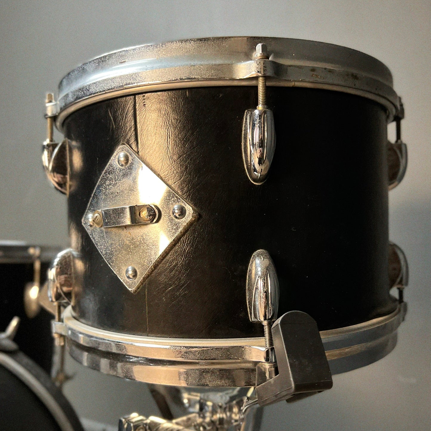 VINTAGE 1960's Gretsch Round Badge Rewrap in Faux Black Leather - 14x20, 8x12, 16x16