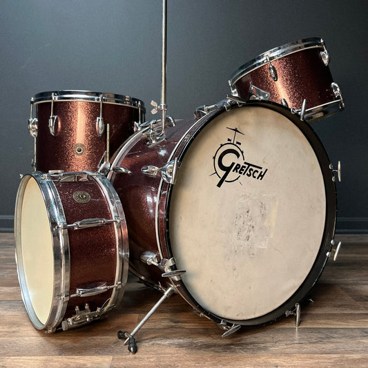 VINTAGE 1960's Gretsch Round Badge "Progressive Jazz" Outfit in Burgundy Sparkle - 14x20, 8x12, 14x14, & 5x14