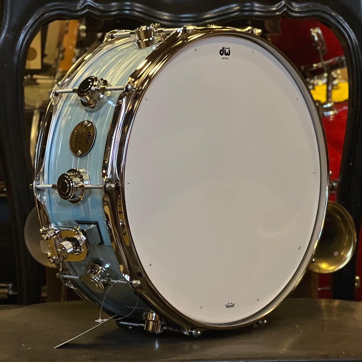 NEW DW 5x14 Collector's Jazz Maple Gum Snare Drum in Pale Blue Oyster w/ Nickel Hardware