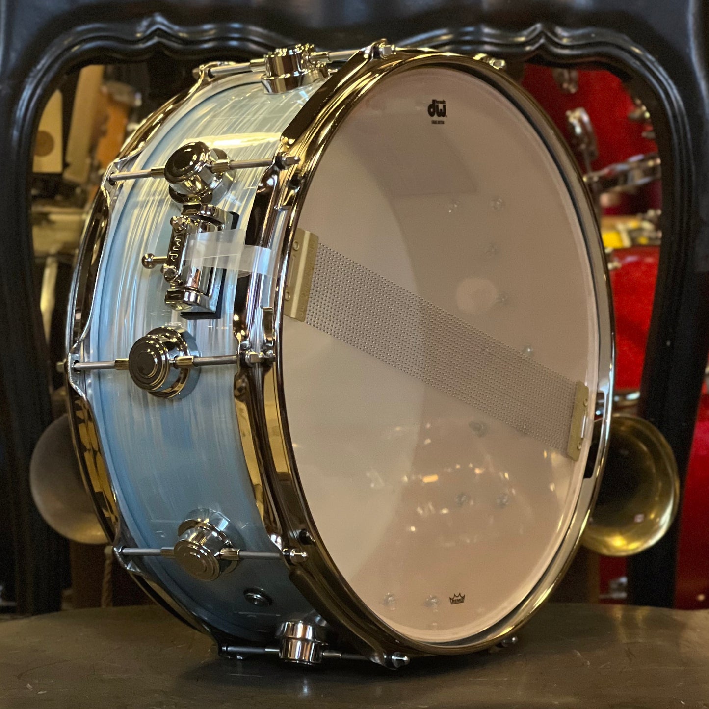 NEW DW 5x14 Collector's Jazz Maple Gum Snare Drum in Pale Blue Oyster w/ Nickel Hardware