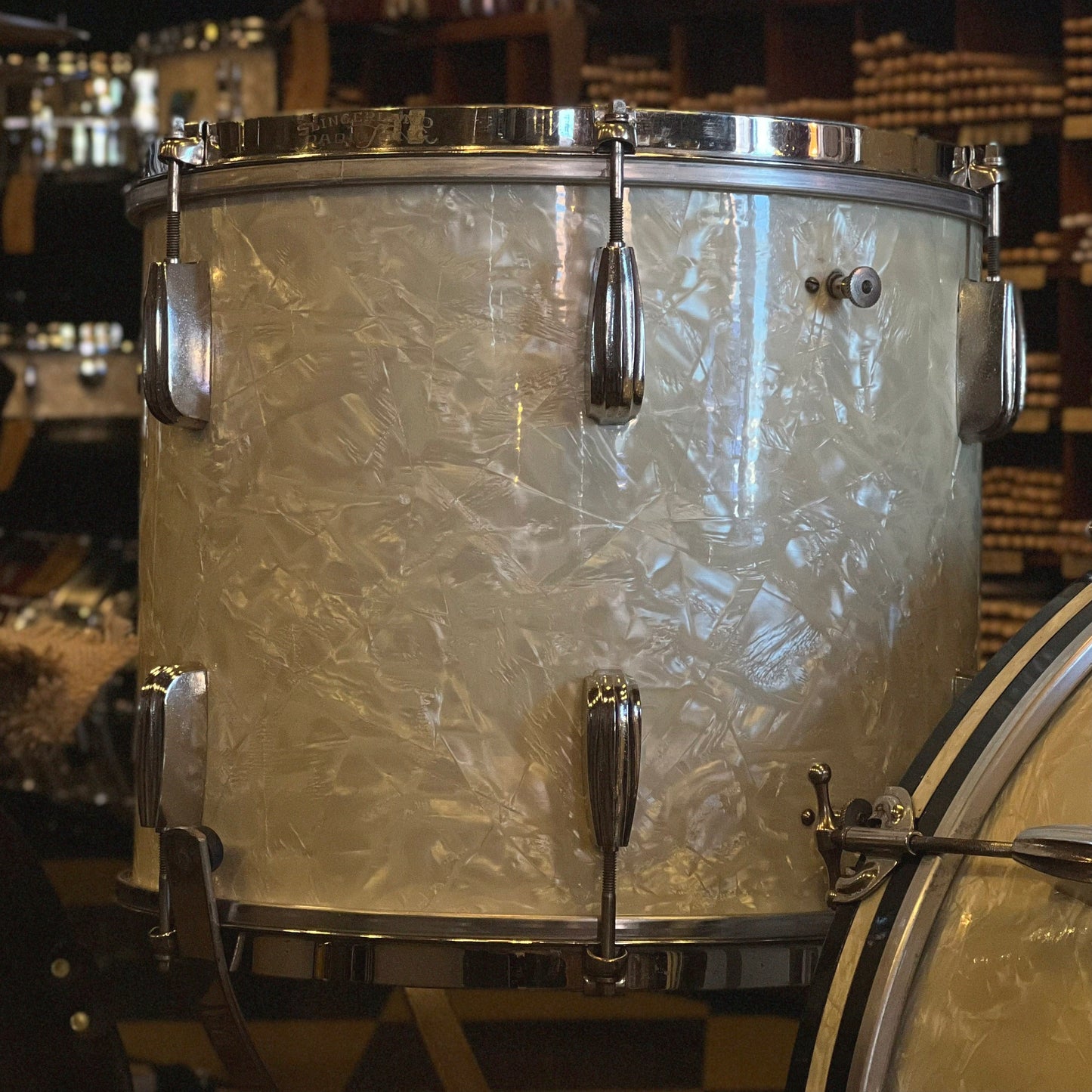 VINTAGE 1940's Slingerland Radio King Drum Set in White Marine Pearl - 14x22, 9x13, 12x14