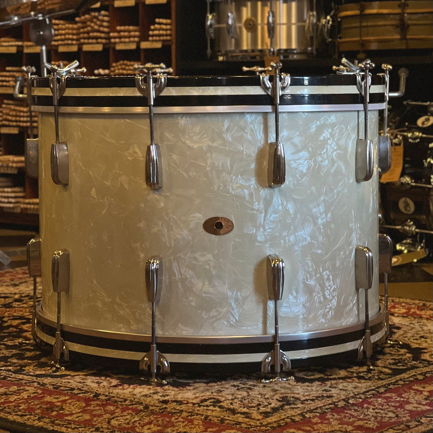 VINTAGE 1940's Slingerland Radio King Drum Set in White Marine Pearl - 14x22, 9x13, 12x14