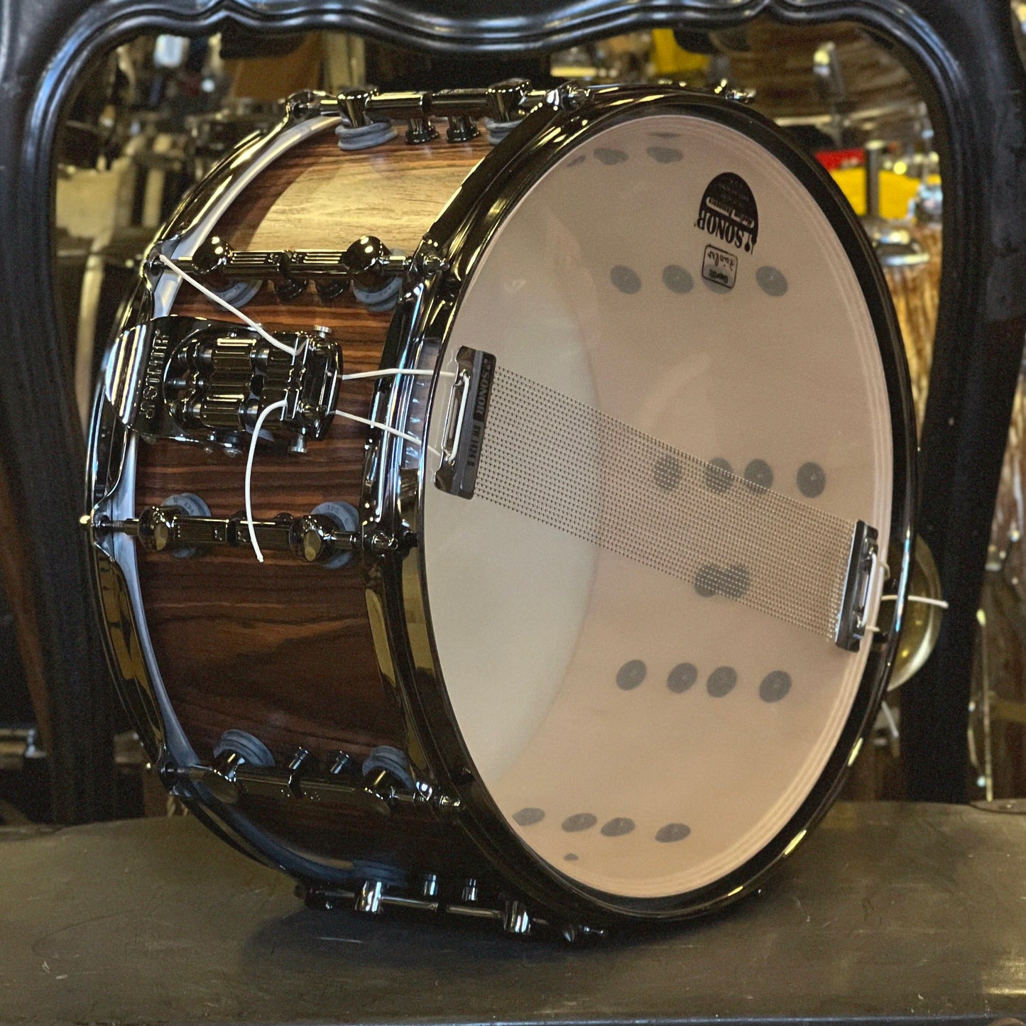 USED Sonor 7x14 SQ2 Heavy Maple Snare Drum in Rosewood Veneer w/ Black Chrome Hardware