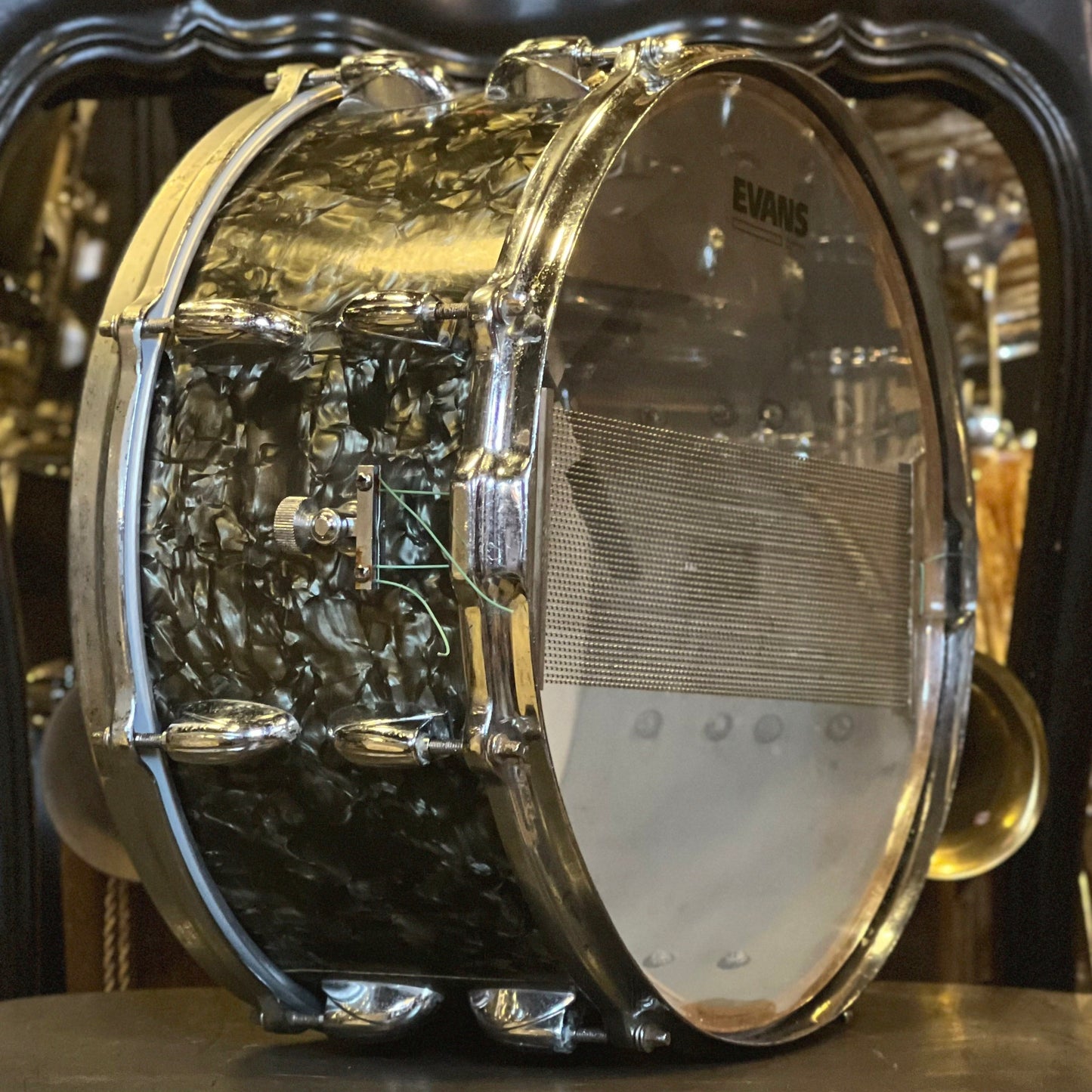 VINTAGE 1960's Gretsch 6.5x14 Floor Show 3-Ply Snare Drum in Black Diamond Pearl