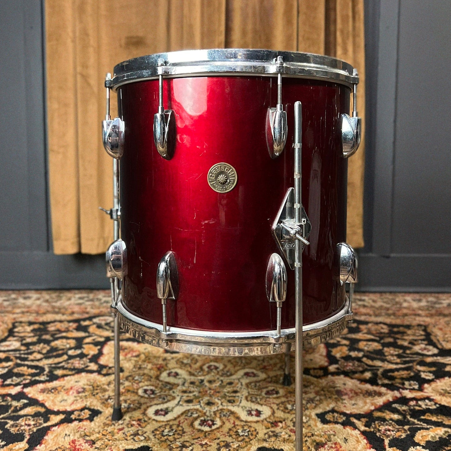 VINTAGE 1960's Gretsch 14x14 Round Badge Floor Tom Rewrapped in Cardinal Red